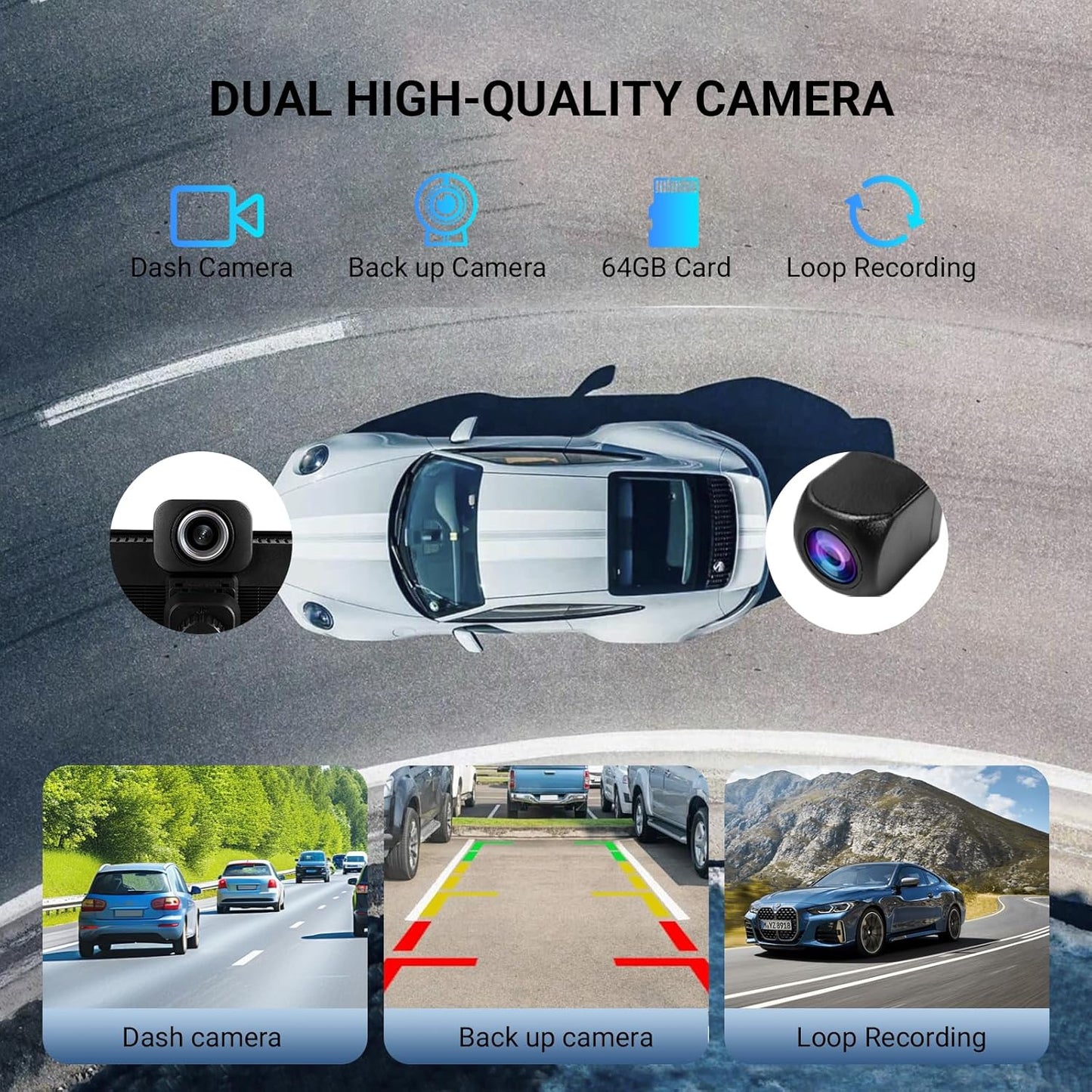 ‌9.26 Inch Wireless Apple CarPlay & Android Auto Car Display with 1080P Dash Cam & Backup Camera All-in-One Smart Car Stereo Free 64GB SD Card