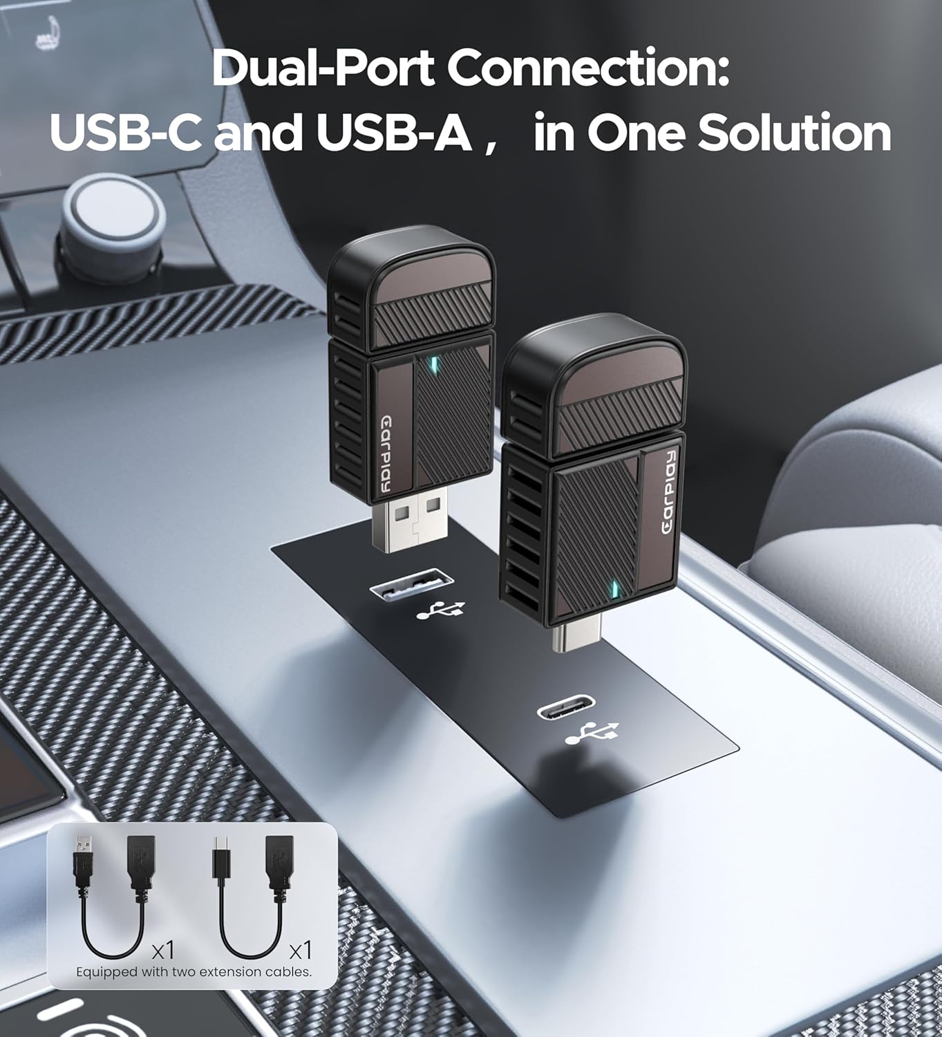 ByteWave CarPlay Wireless Adapter for Apple, Convert Wired to Wireless CarPlay Adapter for iPhone [Mini Size, USB-A & USB-C/Type-C, Plug&Play, No Delay], Compatible with Cars from 2016, Brown