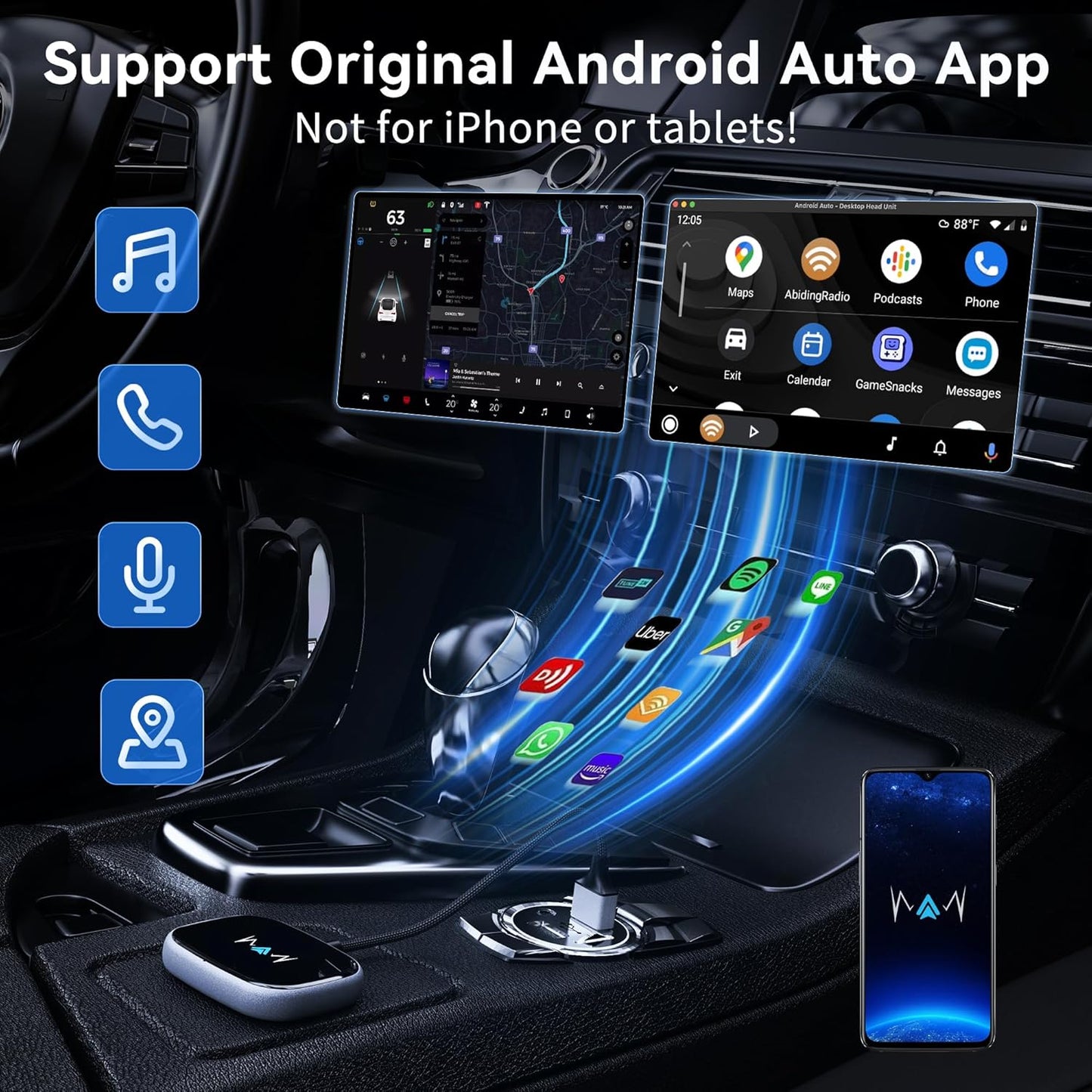 Wireless Android Auto Adapter, Wireless carplay Adapter, Latest NFC Touchscreen Connectivity, Wireless Plug-and-Play for Android Devices (Android 11 and Above)