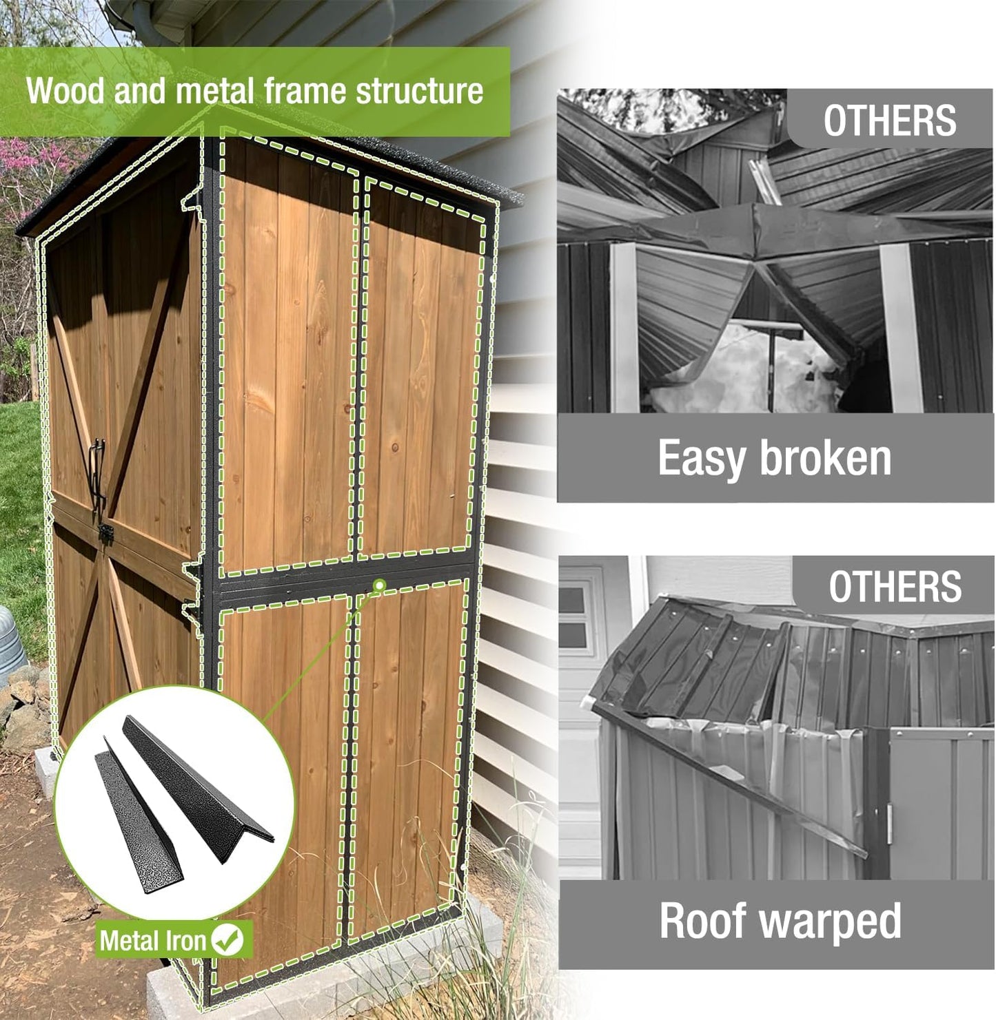 Outdoor Storage Shed with Metal Frame,Large Wooden Tool Cabinet with Adjustable Shelfs, House Garden Shed for Backyard Garden Patio Lawn