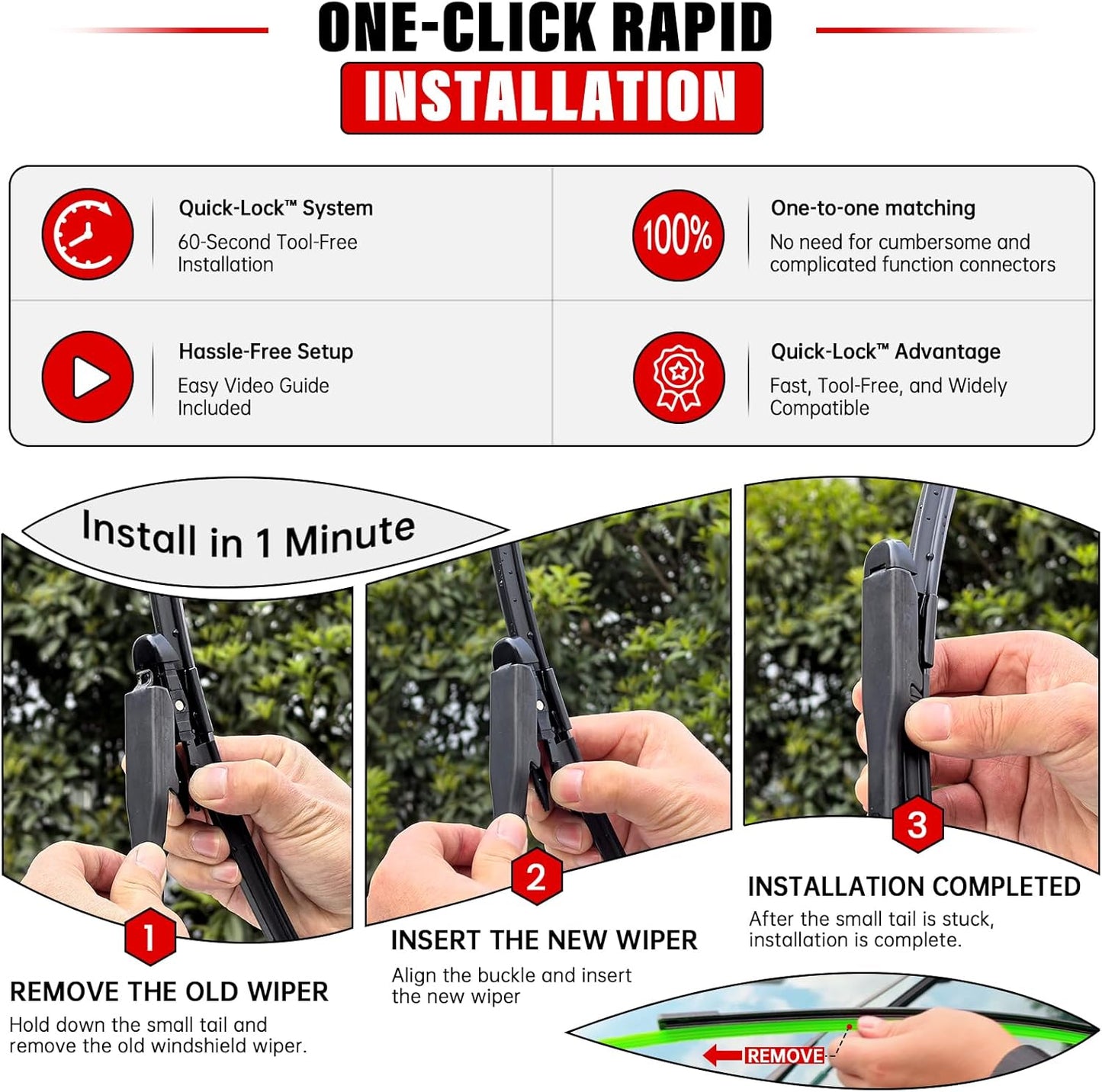 Windshield Wiper Blades Replacement for 2012-2017 Chevy Chevrolet Sonic, Aveo, 2011-2017 Holden Barina Original Factory Quality Front Rear Wipers Blade Set for My Car - 26"/15"/11" (Pack of 3)