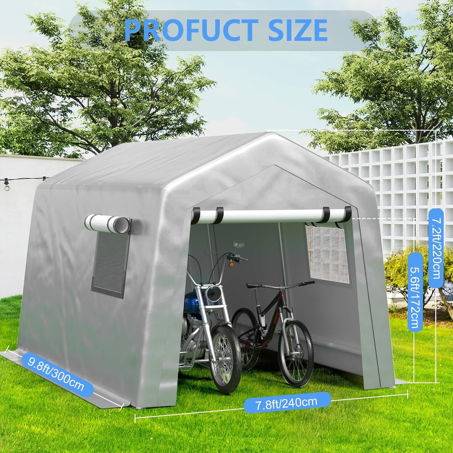 8x10 ft Carport Heavy Duty Tent with Roll-up Windows, Portable Garage with Galvanized Steel Tubes, Car Canopy All-Season Tarp for Car Boat Truck Motorcycle