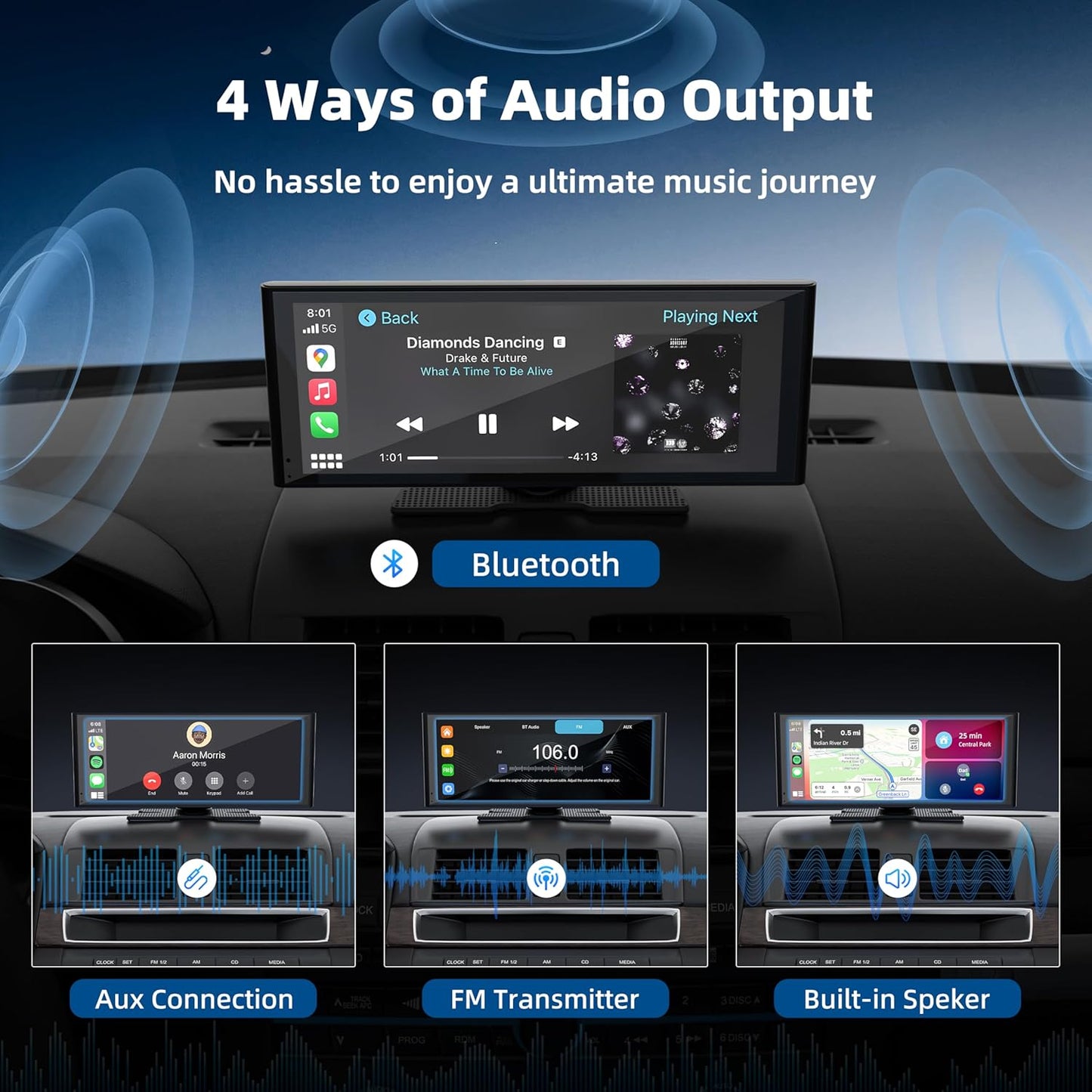 Portable Carplay Screen for Car, 10.26" Wireless Apple Carplay & Android Auto with 4K Dash Cam,1080p Backup Camera,Car Audio Receivers, GPS Navigation, SuperLink, Bluetooth,FM, Music Player