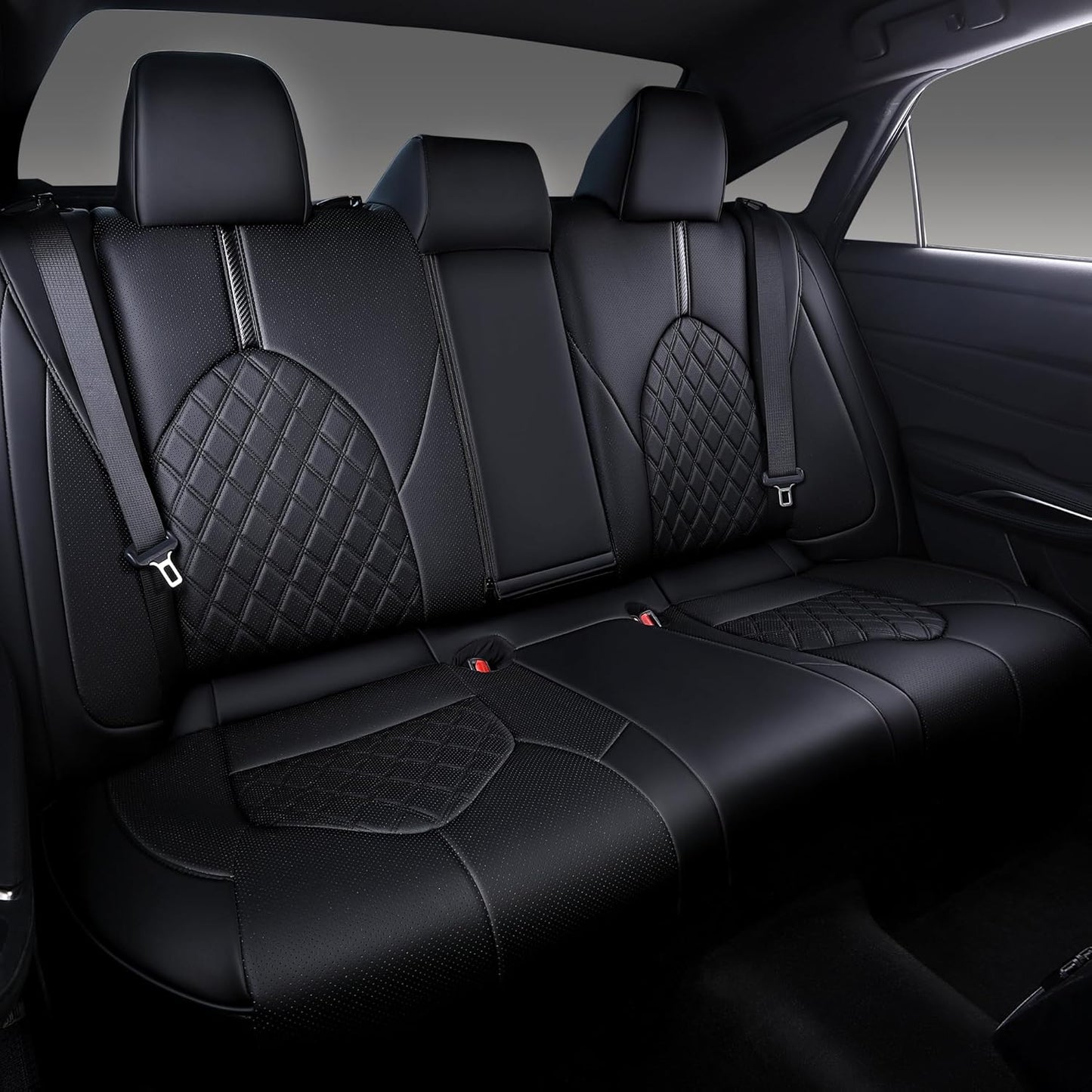 Custom Fit Camry Seat Covers for 2018-2024 Toyota Camry Hybrid LE,SE Full Coverage Waterproof Breathable Leather Car Seat Covers Full Set (Black)