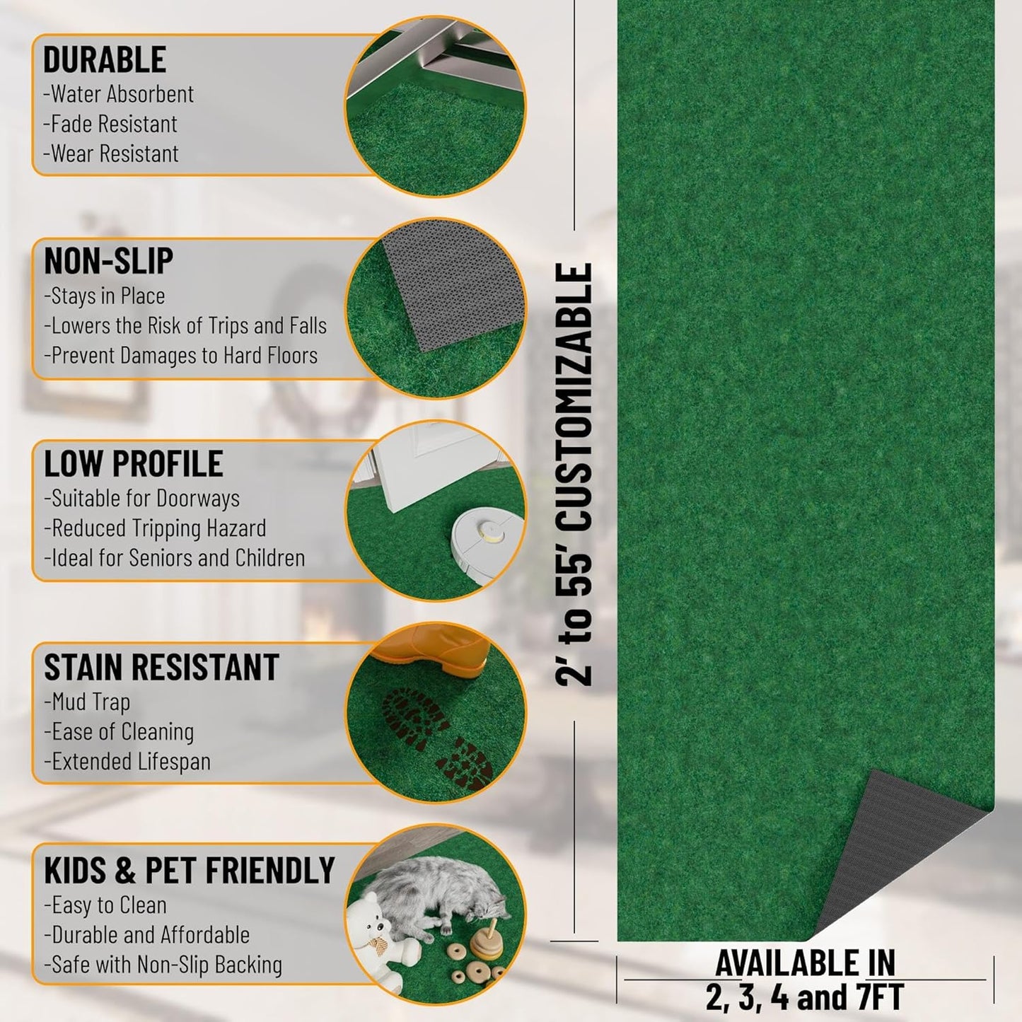 Ottomanson 2'7" x 19' Hallway Runner with Scraper Pile - Extra Durable Non-Slip Rug Mat for Indoor & Outdoor Use - Ideal for Kitchen, Entryway & Garage - High-Traffic Carpet, Green