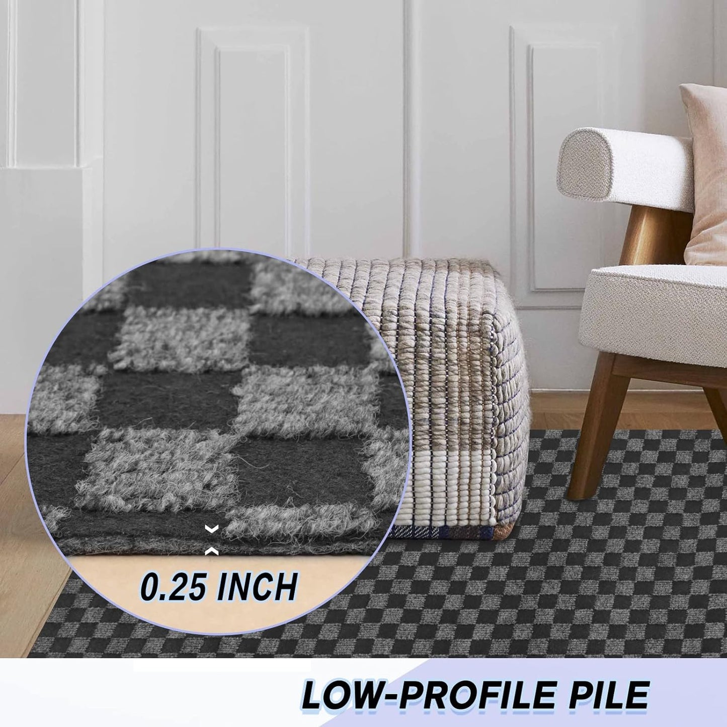 Custom Size Backed Non-Slip Area Rugs Runner, Easy Clean, Waterproof Runner Rugs for Hallway Entryway, Kitchen, Laundry, 2FT x 18FT, Gray Checkered