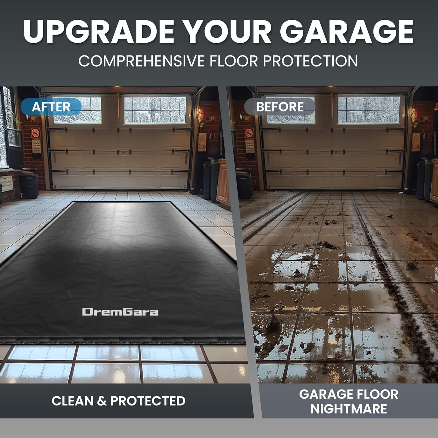 Easy to Clean Heavy-Duty PVC Garage Floor Mat with Waterproof Containment Protection for Cars SUVs Trucks Parking Garages Non-Slip Durable Containment Mat Multiple (7'9"x18')