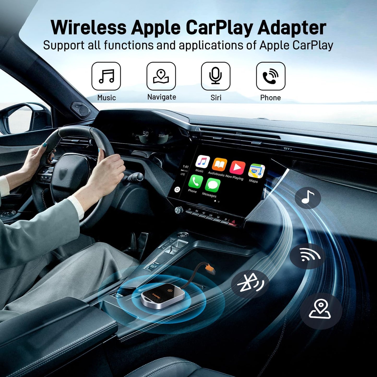 Wireless CarPlay Adapter for iPhone, 5.8GHz Carplay Wireless Adapter Converts Wired to Wireless, Plug & Play, No Latency, Fast Stable Connect to iOS 10+, Fit for Cars from 2015
