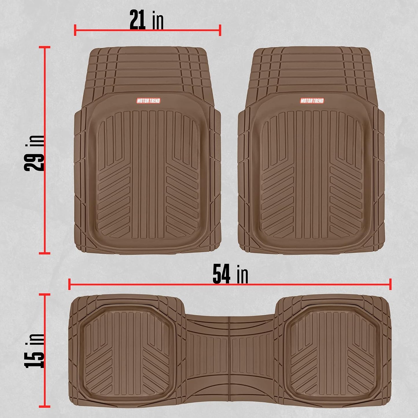 Motor Trend FlexToughXL DeepDish Floor Mats for Cars, Full Set All-Weather Rubber Automotive Floor Mats Waterproof Heavy Duty Car Mats Flexible Floor Liners for Car Truck Van SUV Car Floor Mat (Brown)