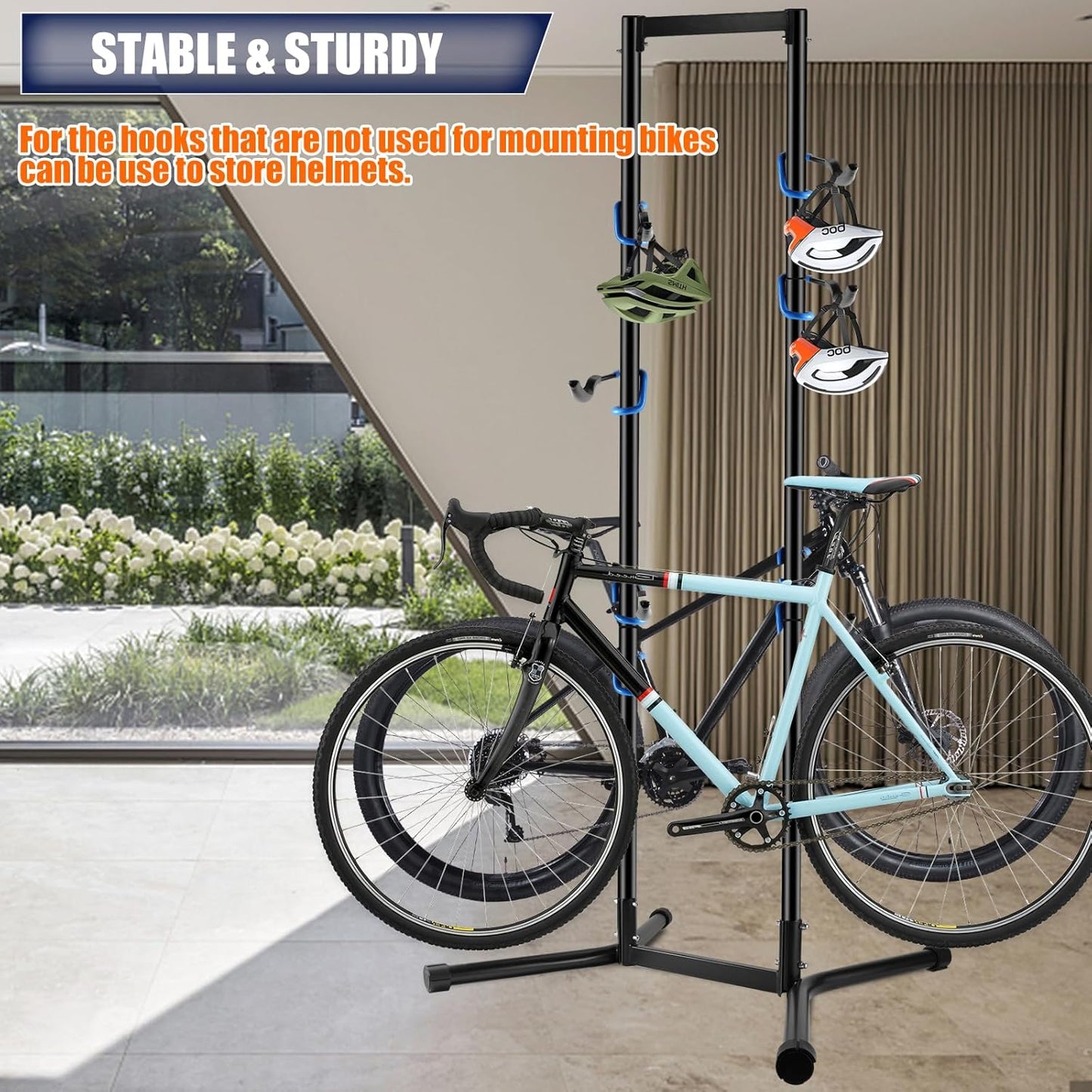 Stand Bike Storage Rack Garage Max 240lbs, Freestanding Gravity Indoor Bike Rack Holds 4 Bikes with Adjustable Arms, Vertical Bike Stand Space Saving for MTB, Road Bike