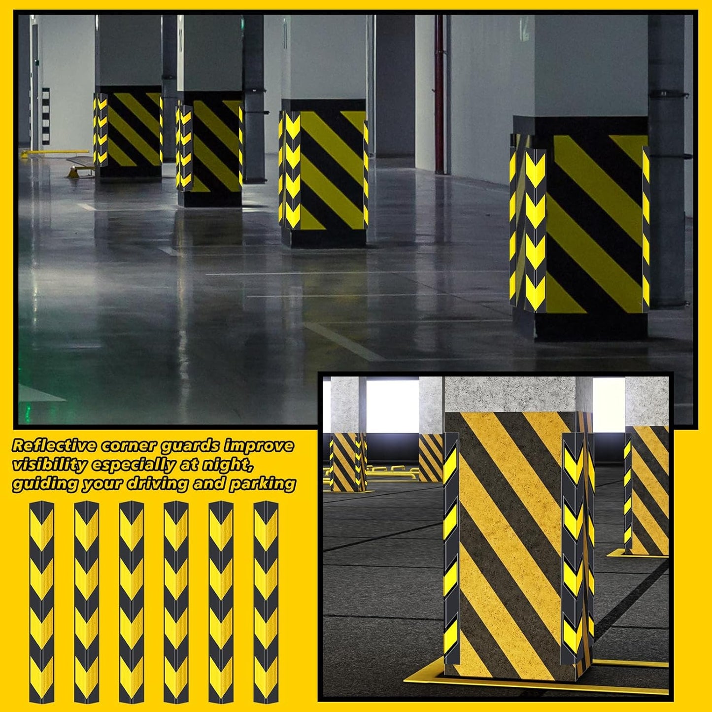 12 Pack Garage Wall Corner Guards, 31" Rubber Edge Protectors with Reflective Stripe for Parking Safety, Car Bumper and Wall Corner Protection