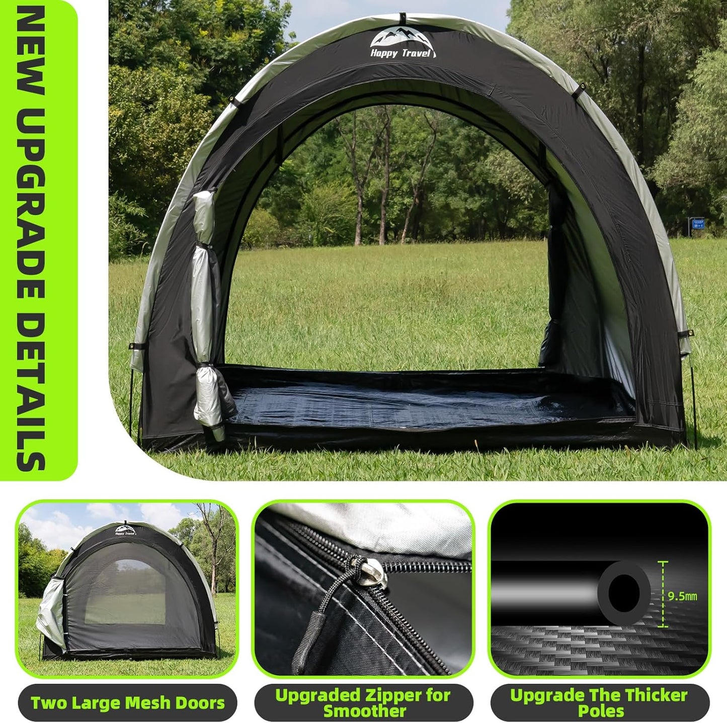 Happy Travel Bike Storage Tent Shed, Outdoor Waterproof Bicycle Covers Shelter with Window for 2/3/4/6/8 Bikes,Oversized Outside Portable Sheds for Lawn Mower,Garden Tools