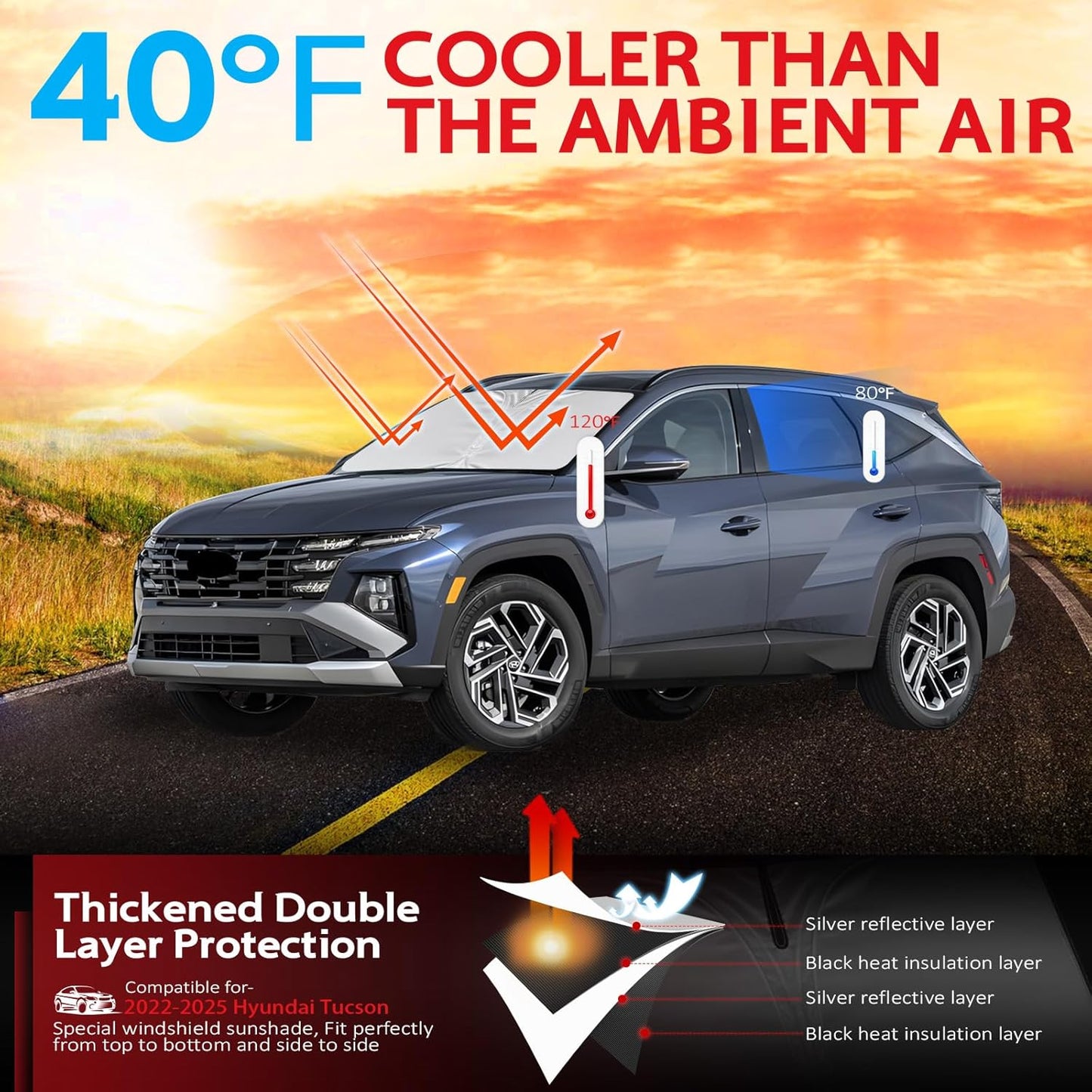 KAYZT Windshield Sun Shade for 2022-2026 Hyun-dai Tucson Foldable Sunshade Front Window Custom Fit Car Accessories