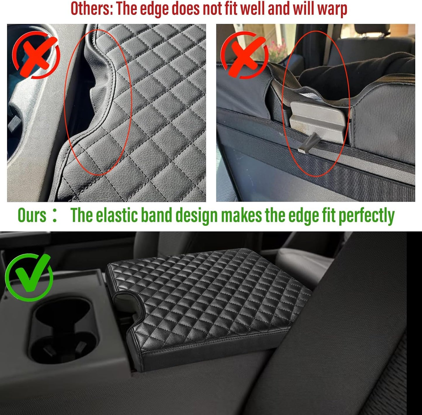 Center Console Armrest Cover for Ford F150 2015-2022, F250 F350 F450 F550 2017-2022, PU Leather Car Interior Accessories, Middle Console Cover Box Lid Protector Cushion Pad (40/20/40 Split Seat Only)