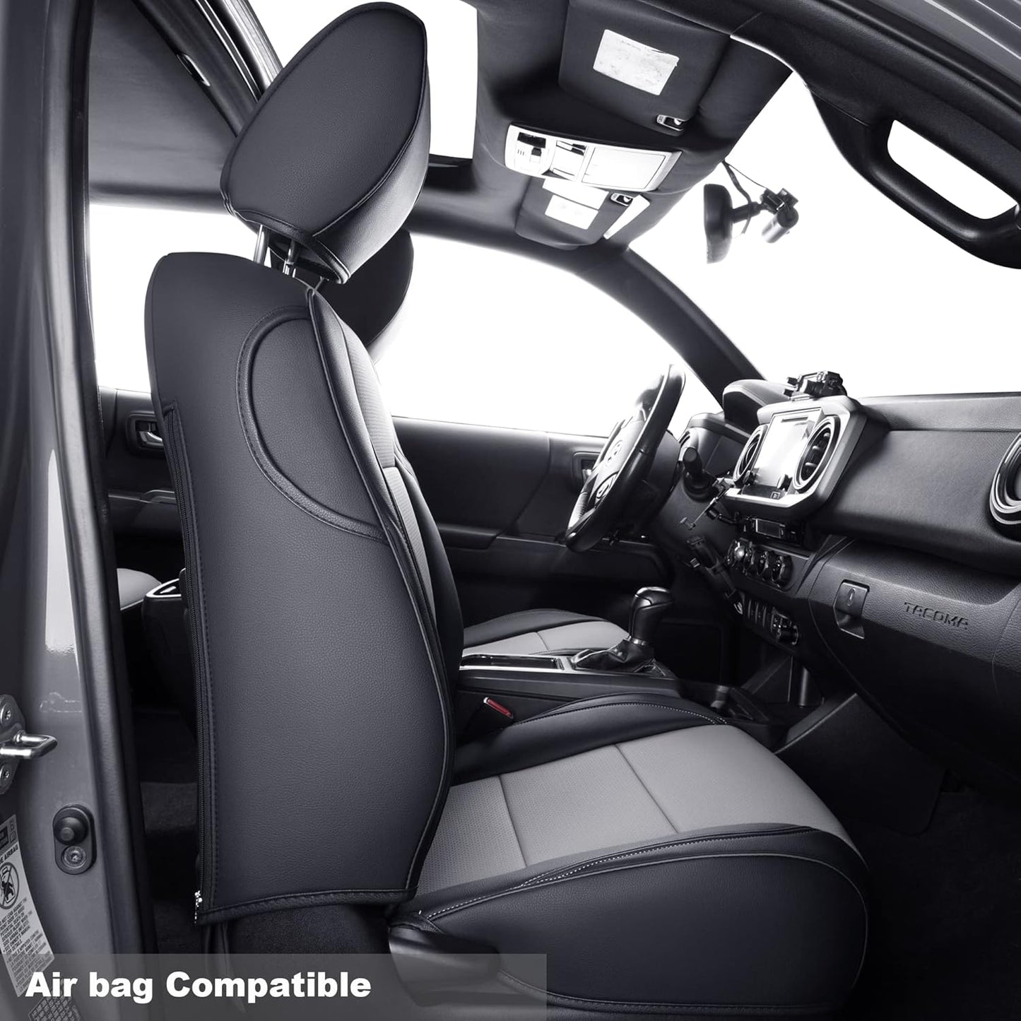 LUCKYMAN CLUB Tacoma Custom Fit Seat Covers for 2024 2025 Tacoma Crew Cab with Faux Leather (Black & Gray)