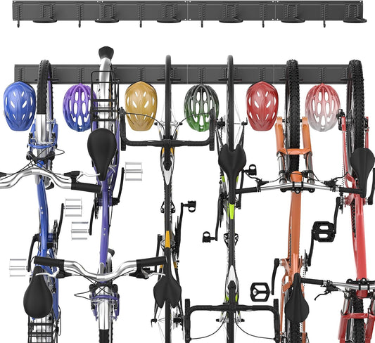 Ultrawall Bike Storage Rack, Wall Mount Bicycle Rack Vertical Bike Hanger for Garage, Home, 6 Bike Racks & 6 Helmet Hooks, Holds Up To 660lbs