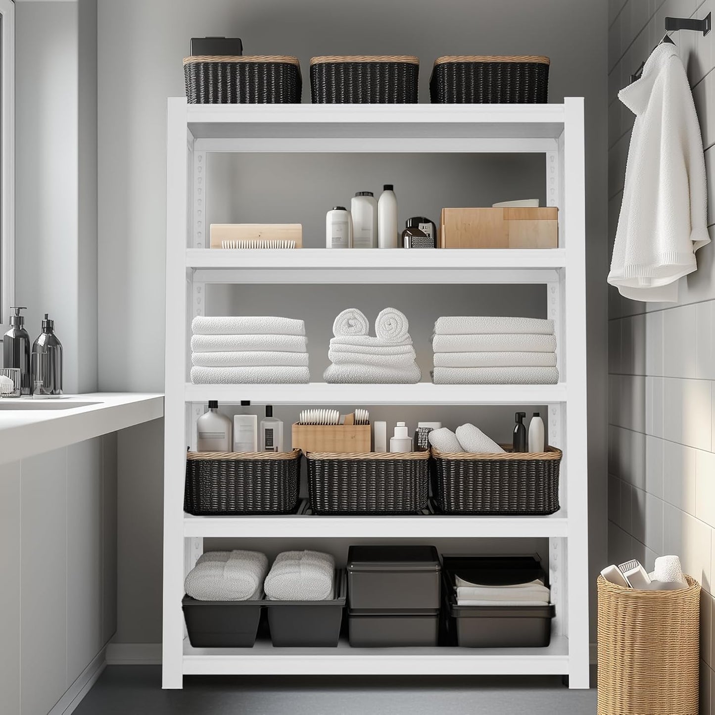 WORKPRO 3000lbs 5-Tier Shelving Unit, 72" H Adjustable Storage Shelves, Boltless Garage Shelving Unit for Garage, Kitchen, Durable Scratch-Resistant Panels, White