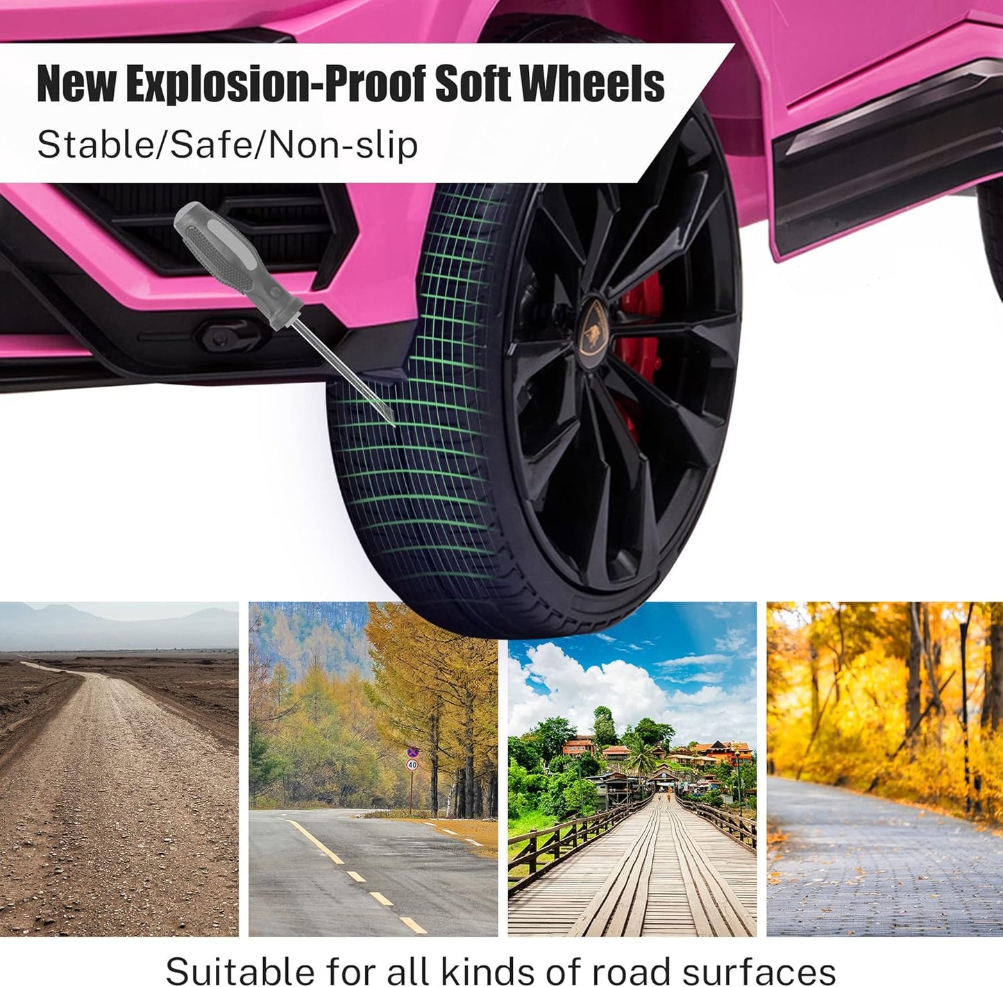 Kids Electric Ride On Car for Kid, 12V Licenced Lamborghini Kids Electric Vehicles with Remote Control, AUX, Spring Suspension, Music, LED Lights, USB Port, Foot Pedal (Pink)