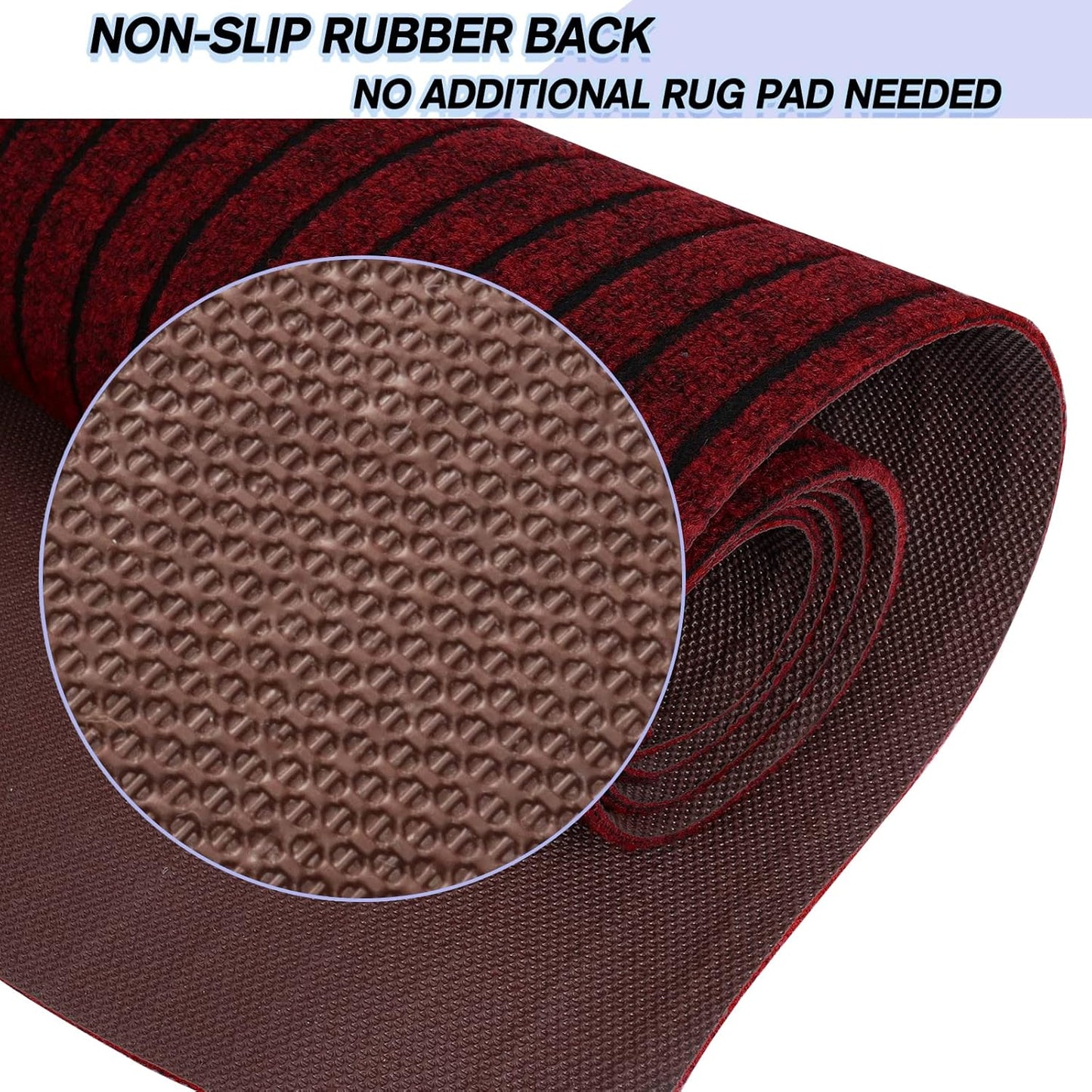 Custom Size Backed Non-Slip Area Rugs Runner, Easy Clean, Waterproof Runner Rugs for Hallway Entryway, Kitchen, Laundry, 2FT x 19FT, Red Stripe