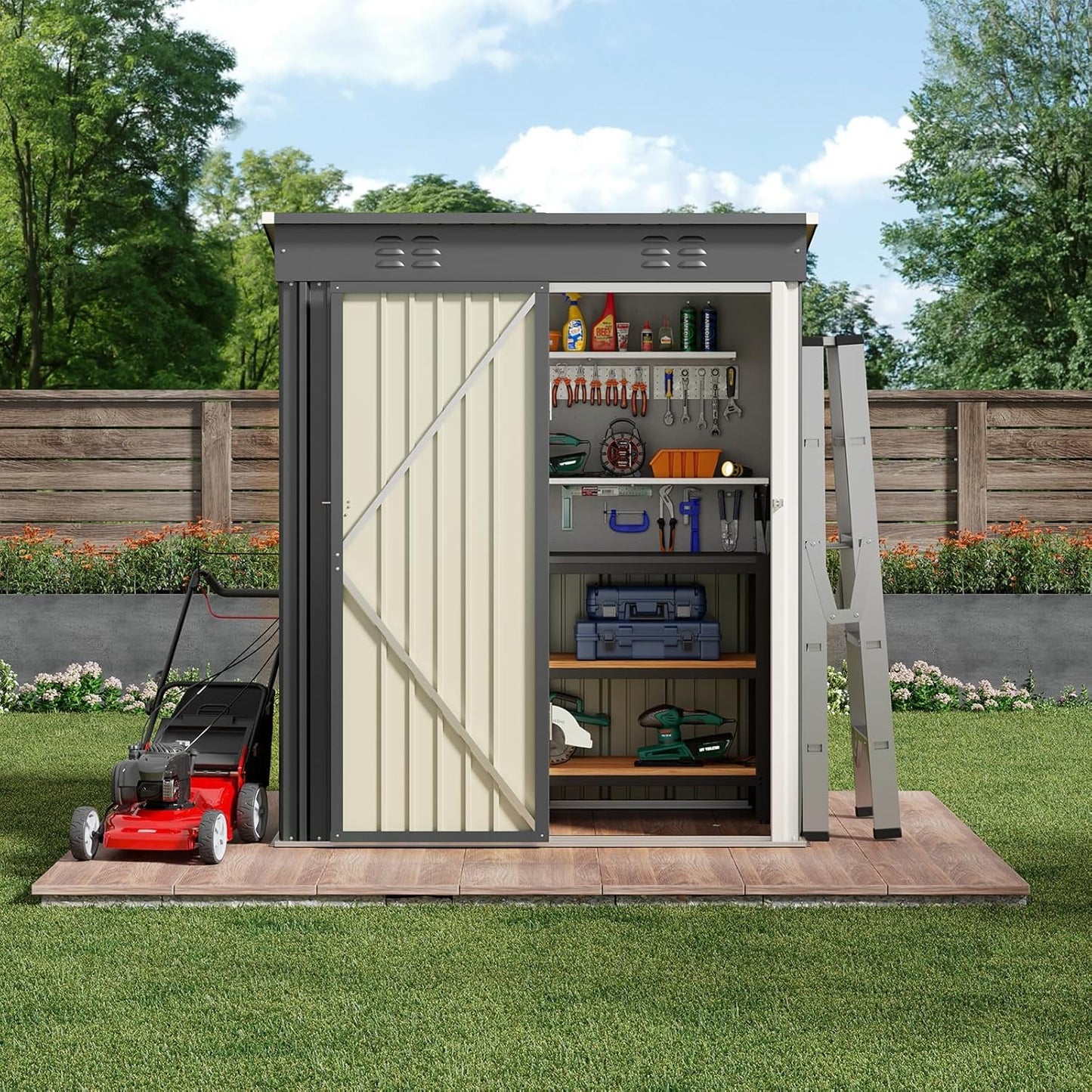 Bealife 5' x 3' Outdoor Storage Shed Clearance, Metal Outdoor Storage Cabinet with Single Lockable Door, Waterproof Tool Shed, Backyard Shed for Garden, Patio and Lawn(Grey)