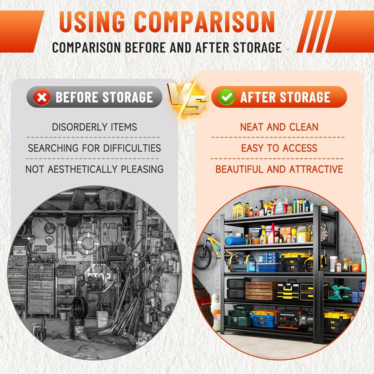 5-Tier Heavy Duty Metal Shelving Unit, 2500LBS Capacity Garage Storage Shelf, Industrial Adjustable Storage Rack for Warehouse, Basement, Commercial & Home Use (77" H x 35.4" W x 15.7" D,Black)