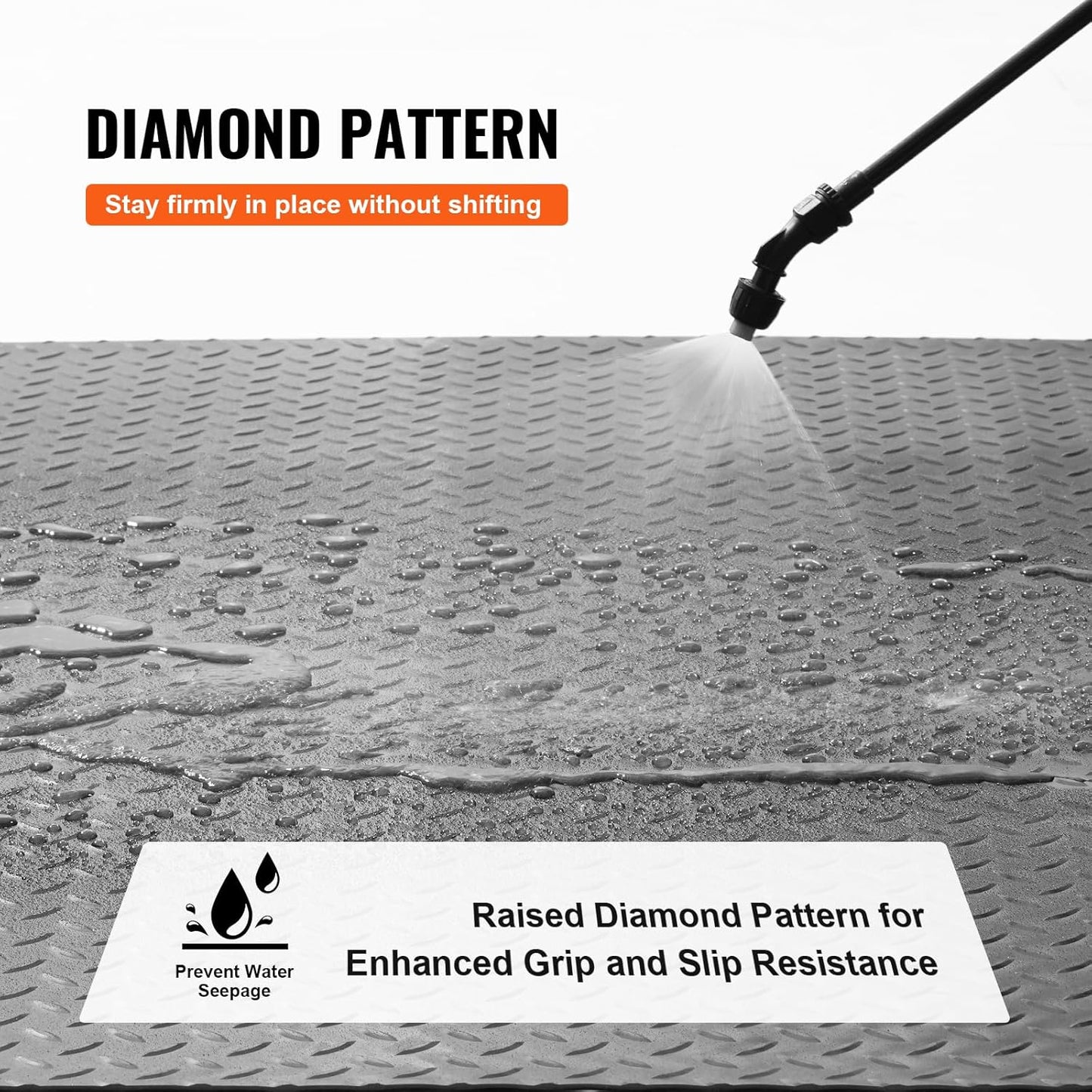 VEVOR Floor Mats, 2 Rolls x 14.7 x 3.6 Ft PVC Flooring Roll, Non-Slip Diamond Texture, 123.14 sq.ft Covering Space, Black Mats for Under Cars, Garage Industry Gym