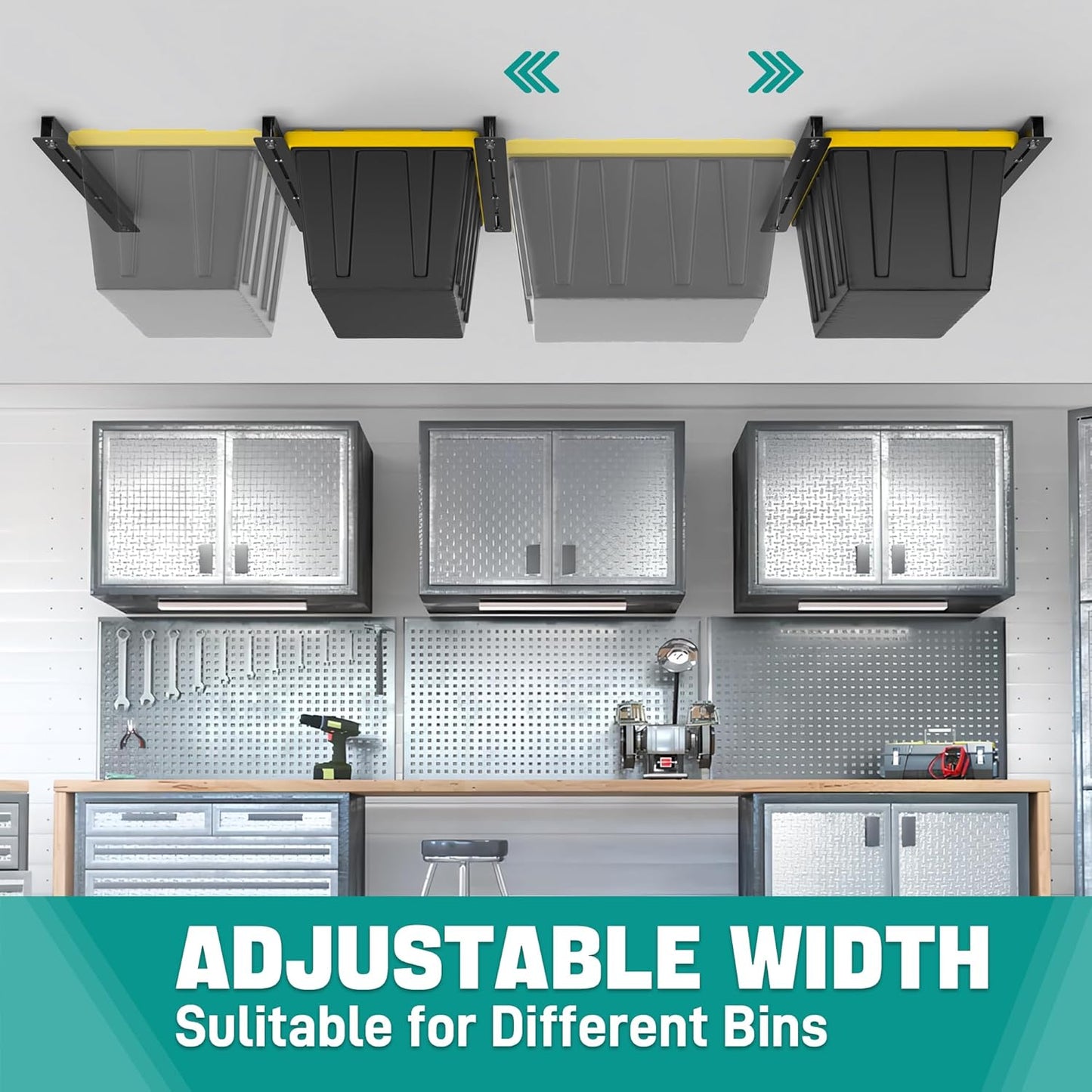 EVERHANGER Ceiling Storage Rack, Heavy Duty Overhead Garage Storage Rack, Adjustable Ceiling Bin Storage System, 5 Sets for 4 Bins, 26 Inch