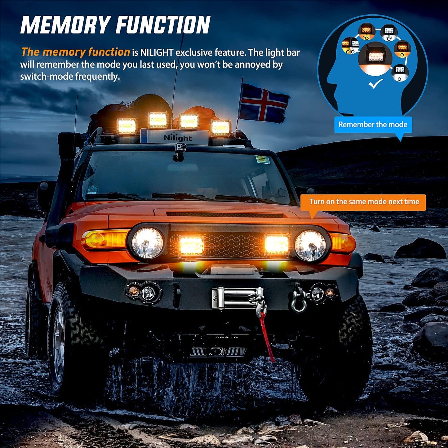 Nilight 2PCS 4Inch 60W LED Pods Spot Flood Amber White Light Bar Strobe 6 Modes Memory Function Off-Road Truck Car ATV SUV Cabin Boat with 16AWG Wiring Harness Kit-2 Lead, 2 Years Warranty