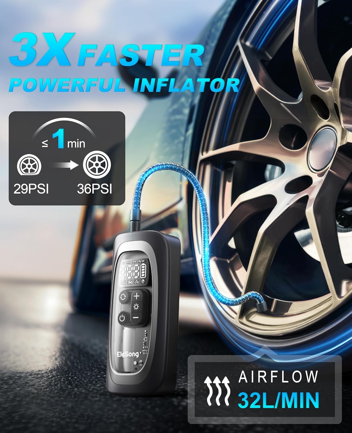 Tire Inflator Portable Air Compressor, 150PSI Air Pump for Car Tires with Digital Pressure Gauge, Bike Tire Pump with LED Light, Auto Shut-Off, Portable Tire Inflator for Car, Bike, Motorcycle, Ball