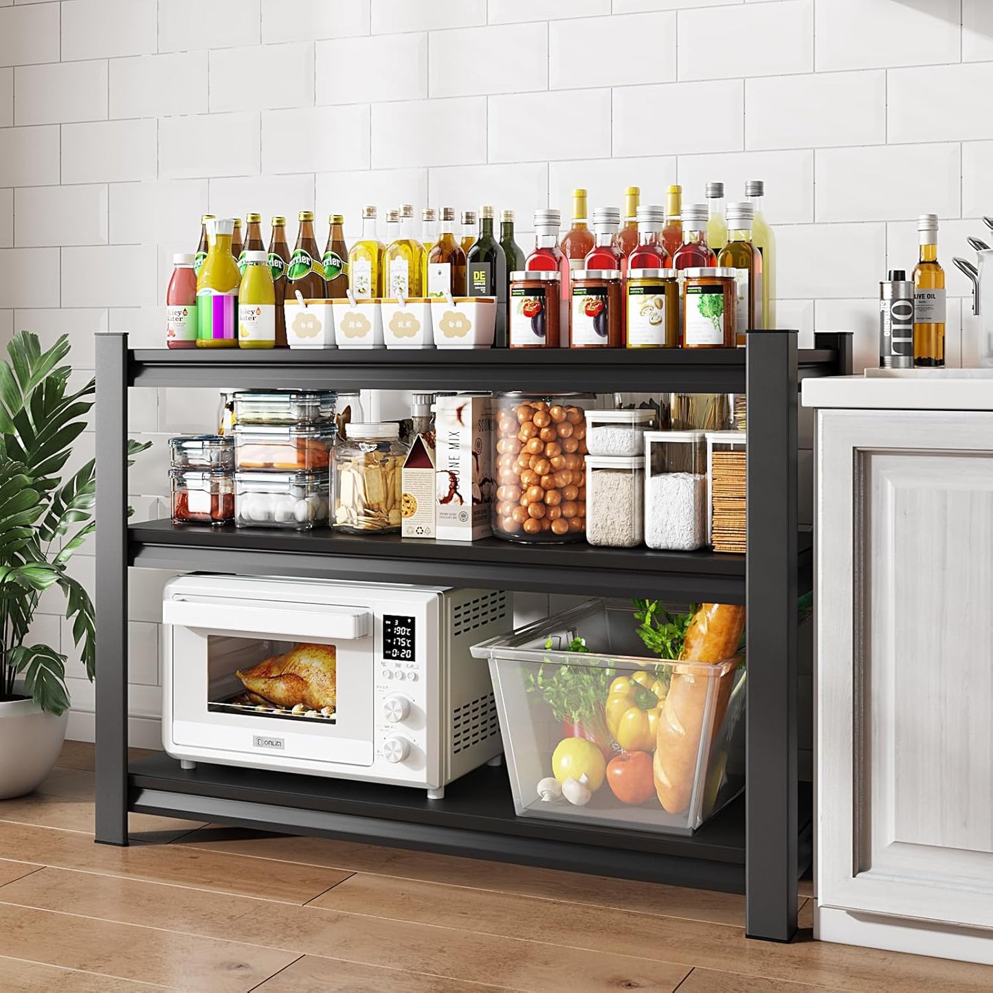 3-Tier Garage Shelving Heavy Duty，48" W Metal Shelving Unit for Garage, 1650 lbs Load Capacity Utility Rack Shelves＆ Garage Shelves, 48”W x 18”D x 39”H(Black)