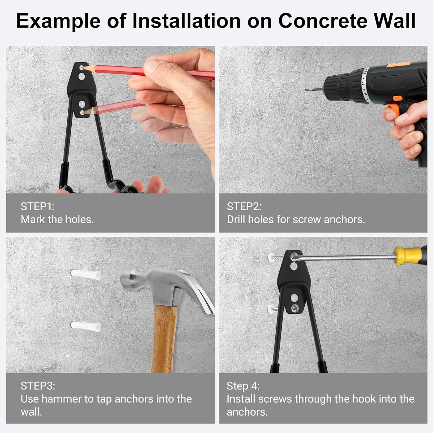 Wall Mounted Garage Hooks Tool Organizer, 10 Inch Garage Storage Hook Heavy Duty Utility Wall Hangers Black for Ladders, Hose, Garden Tools, Set of 4