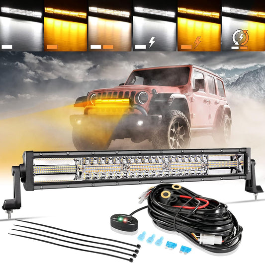 Auxbeam 22 Inch LED Light Bar, 120W 6 Modes Amber White Strobe Fog Lights, Yellow Spot Flood Memory Reset Function Offroad Driving Work Ditch Light for Truck Car ATV