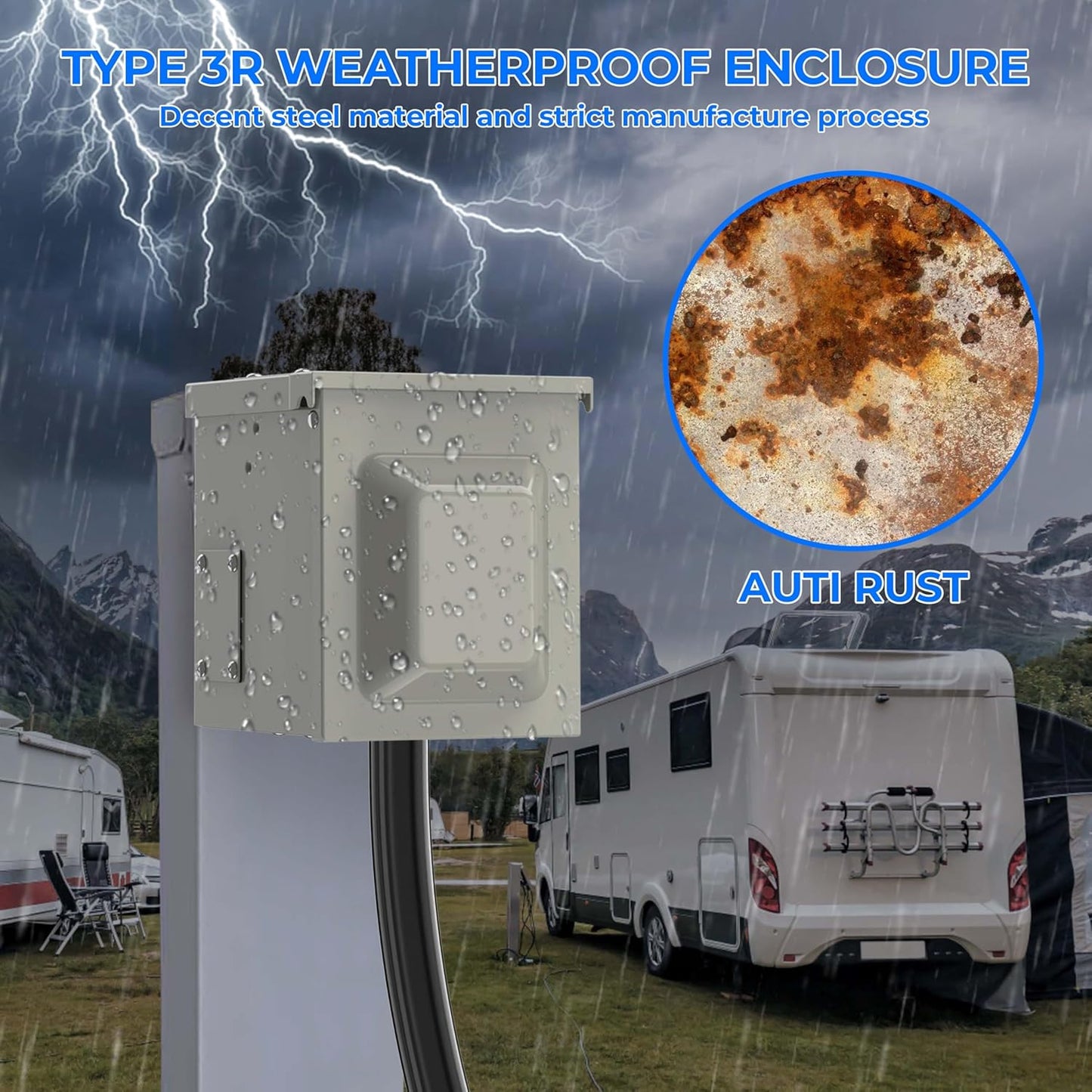 50 Amp RV Power Outlet Box, NEMA 14-50R 125/250 Volt RV Outdoor Electrical Receptacle Panel, Weatherproof, for RV Camper Trailer Motorhome Electric Car Generator