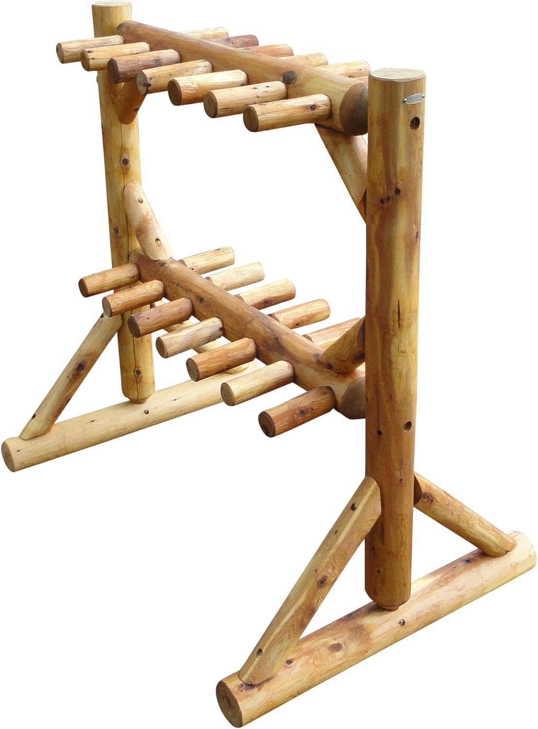 11-Place Freestanding Log Ski Rack Holder, Indoor & Outdoor Snowboard Racks, Standing Storage, Garage Racks for Snow Skis, Durable Snowboard Rack Garage Storage Organizer - Natural