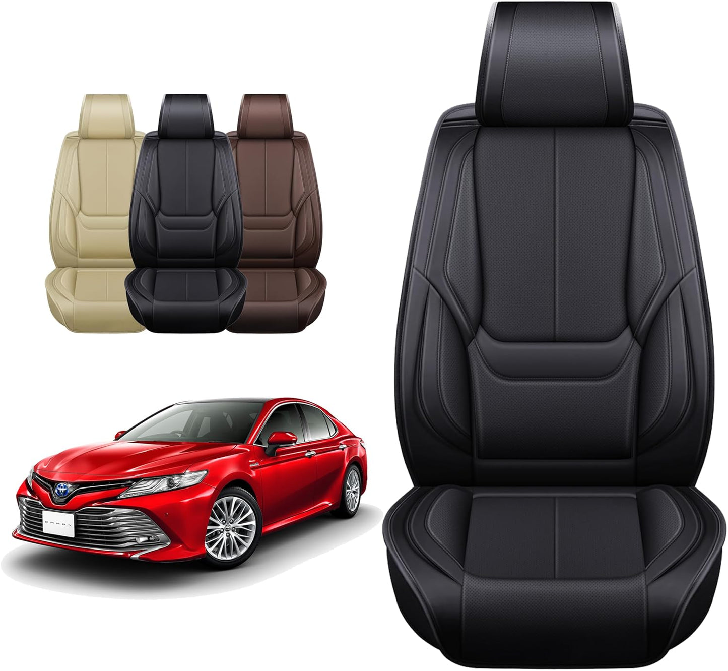 OASIS AUTO Custom Fit Seat Covers for 2012-2025 Toyota Camry, Waterproof Faux Leather Seat Protector Cushion Camry Car Accessories (Full Set, Inky)