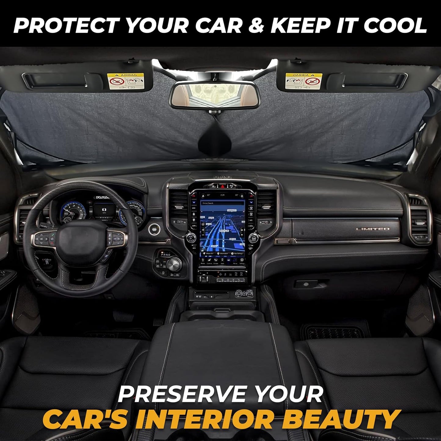 X-Large Truck Windshield Sun Shade (69" x 35") - 240T Thickened Windshield Sun Shade for UV & 99% Heat Blocker - Keeps Your Vehicle Cool and Truck Interior Cooling Accessory for Summer Protection