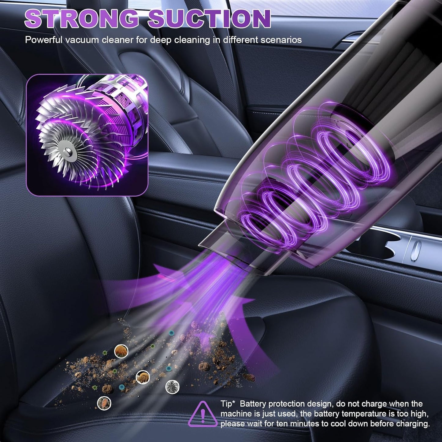 Handheld Vacuum Cordless Cleaner, 0.86 Lb Ultra-Lightweight Car Vacuum Portable Cordless, Mini Vacuum Cleaner with Low Noise Blower, Washable HEPA Filter, Seen on TV - USB Car Charging