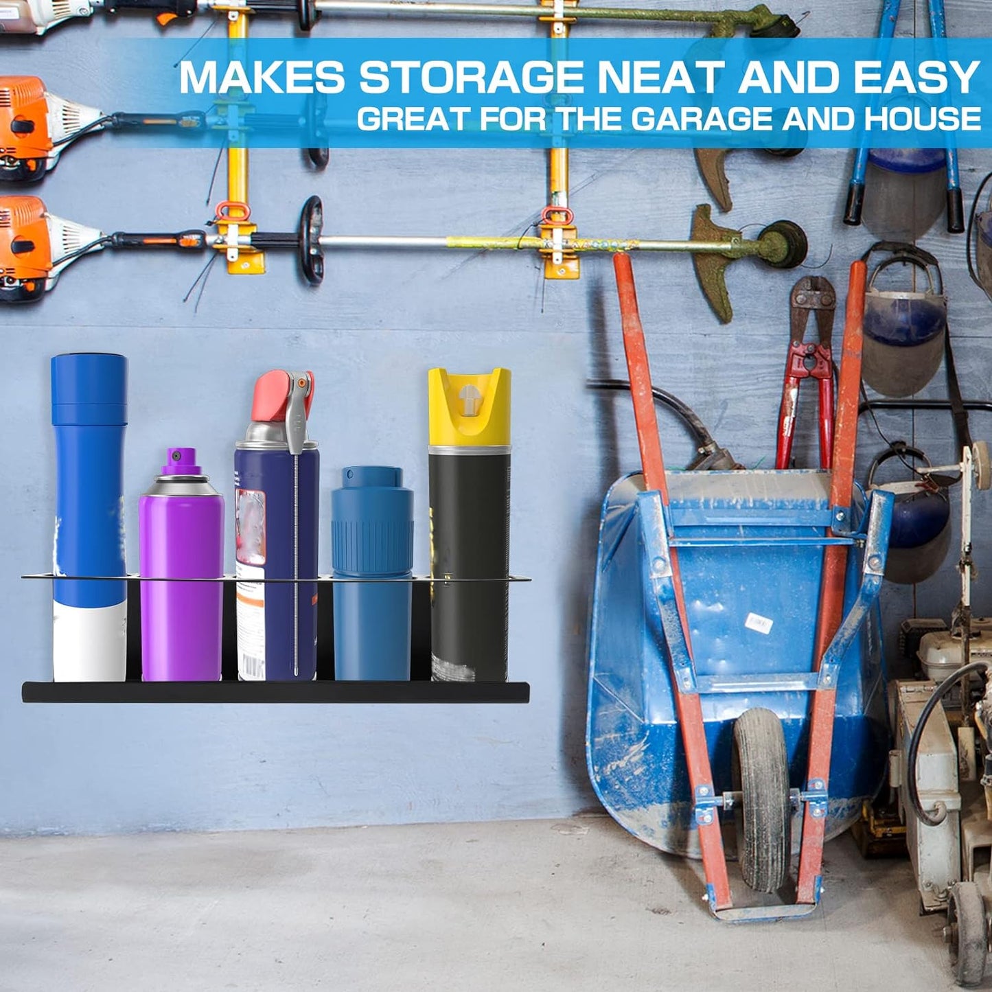 RealPlus Aerosol Spray Can Holder Rack Organizer, 5 Can Spray Bottle Holder Heavy-Duty Steel Wall Mounted for Garage and Workspace, Pack of 4