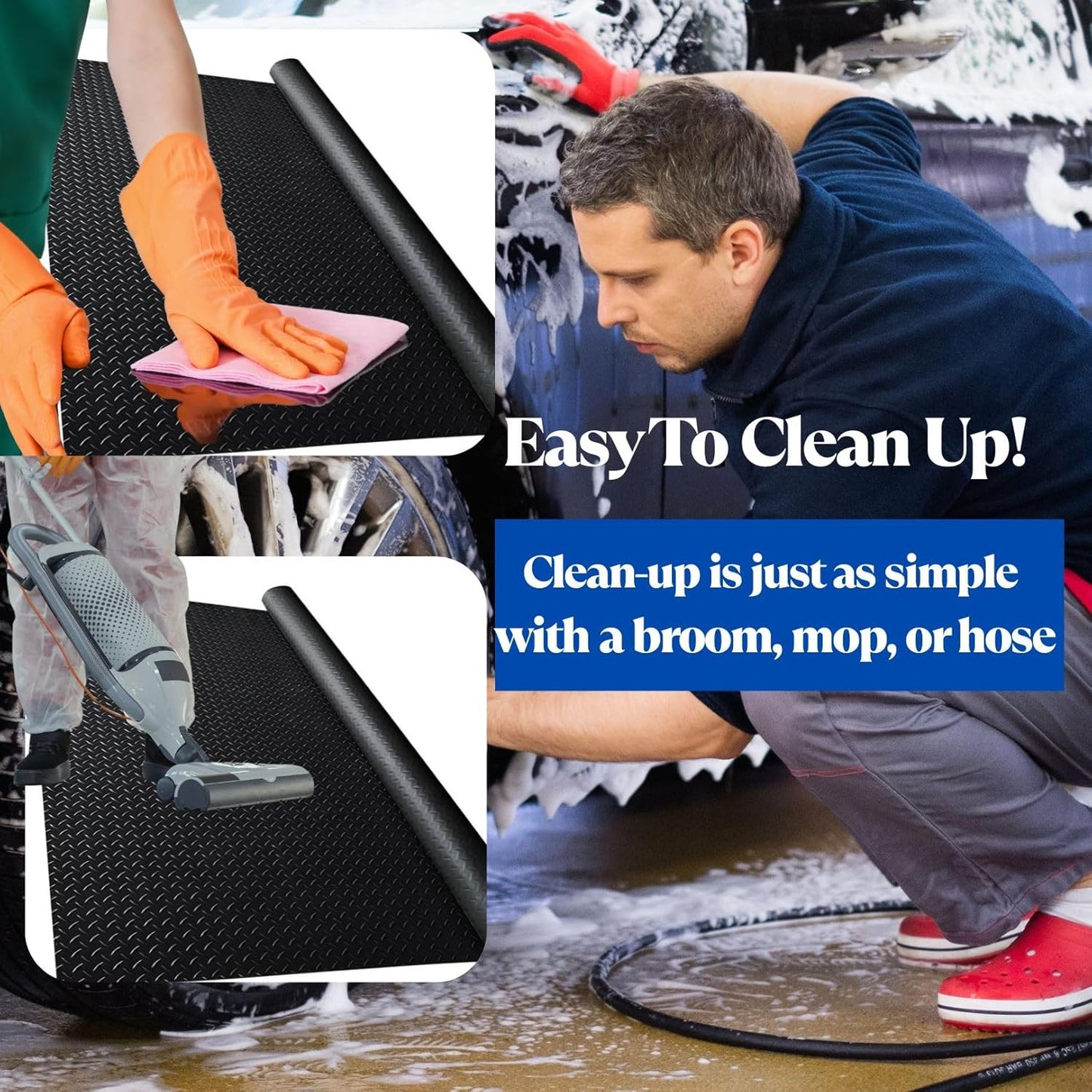 BESEA 4 x 10 FT Garage Floor Mat, Heavy Duty Diamond Plate Rubber Parking Mat – Waterproof, Oil-Resistant, Anti-Slip Flooring Roll for Under Car, Home Garage or Workshop,1/8" Thick