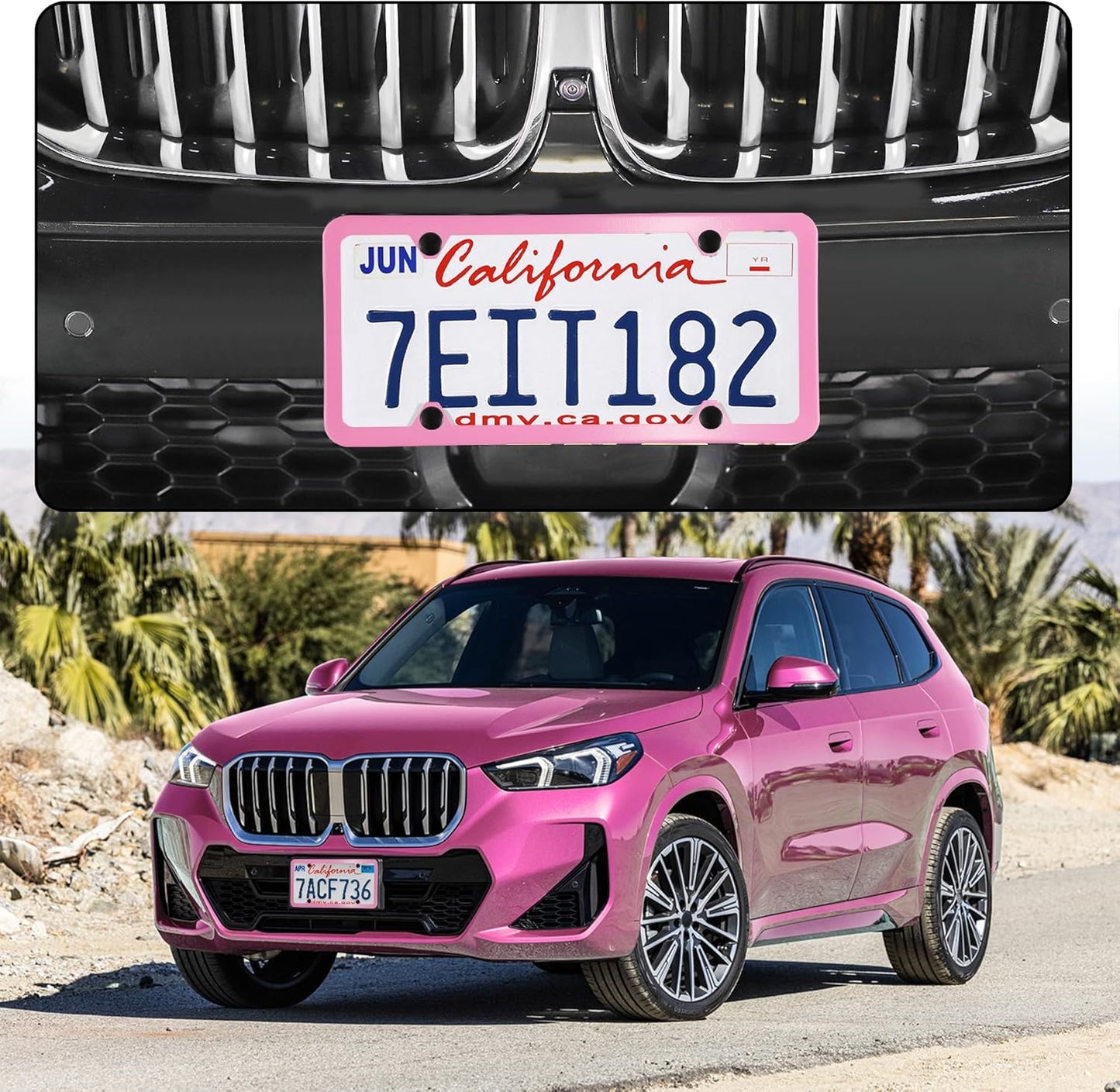 LivTee 4 Holes Stainless Steel License Plate Frames, 2 PCS Car Licence Plate Covers, Automotive Exterior Accessories Slim Design with Bolts Washer Caps for US Vehicles, Pink