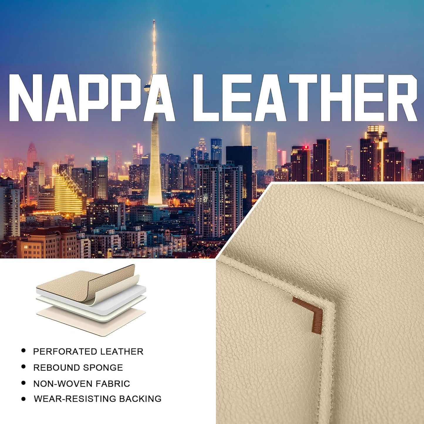 Car Seat Covers for Chrysler Pacifica 2004-2025, Stylish Sport Seat Cover, Premium Nappa Leather Car Seat Cover. Automobile Seat Covers Sets.(Standard 5 Seats/Beige)