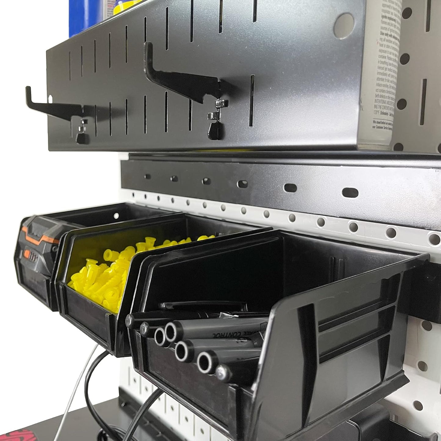 Wall Control Power Tool Storage Organizer Kit Cordless Drill Holder Charging Station Rack 16” x 32” Metal Pegboard Organization System (White Pegboard)