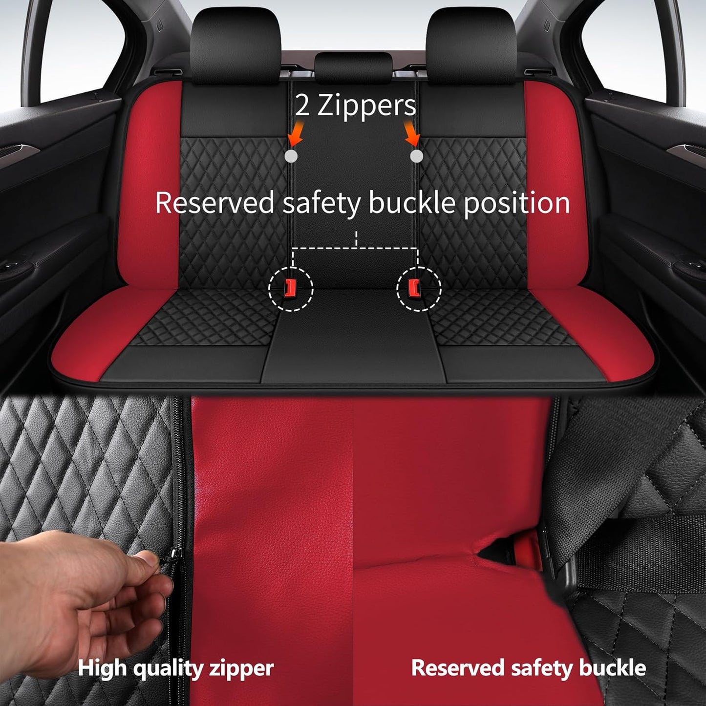 Red Car Seat Covers,Breathable and Waterproof Seat Cover Full Set,PU Premium Universal Fit Automotive Airbag Compatible for Cars Sedans SUVs Vans and Trucks(Full Seat,Black+Red,N1)