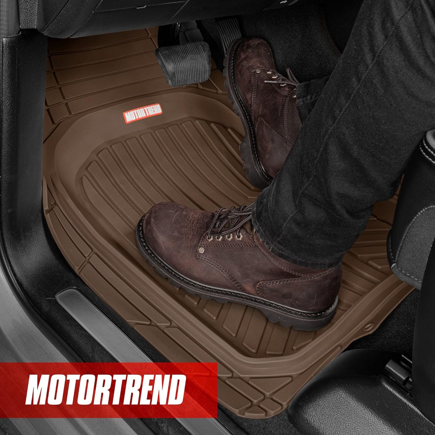 Motor Trend FlexToughXL DeepDish Floor Mats for Cars, Full Set All-Weather Rubber Automotive Floor Mats Waterproof Heavy Duty Car Mats Flexible Floor Liners for Car Truck Van SUV Car Floor Mat (Brown)