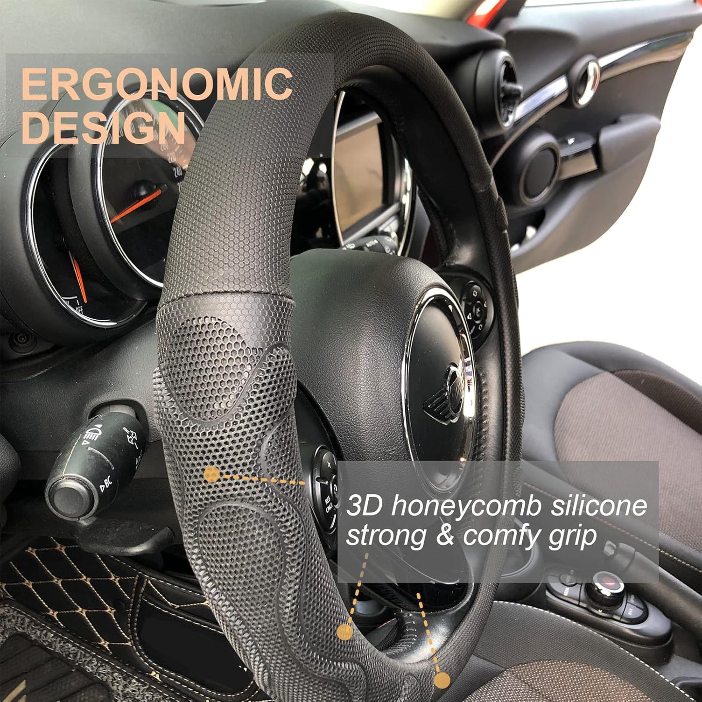 PINCTROT Comfy Grip Steering Wheel Cover, Anti-Slip Design, Universal 14.5-15 Inch(Silicone Black)