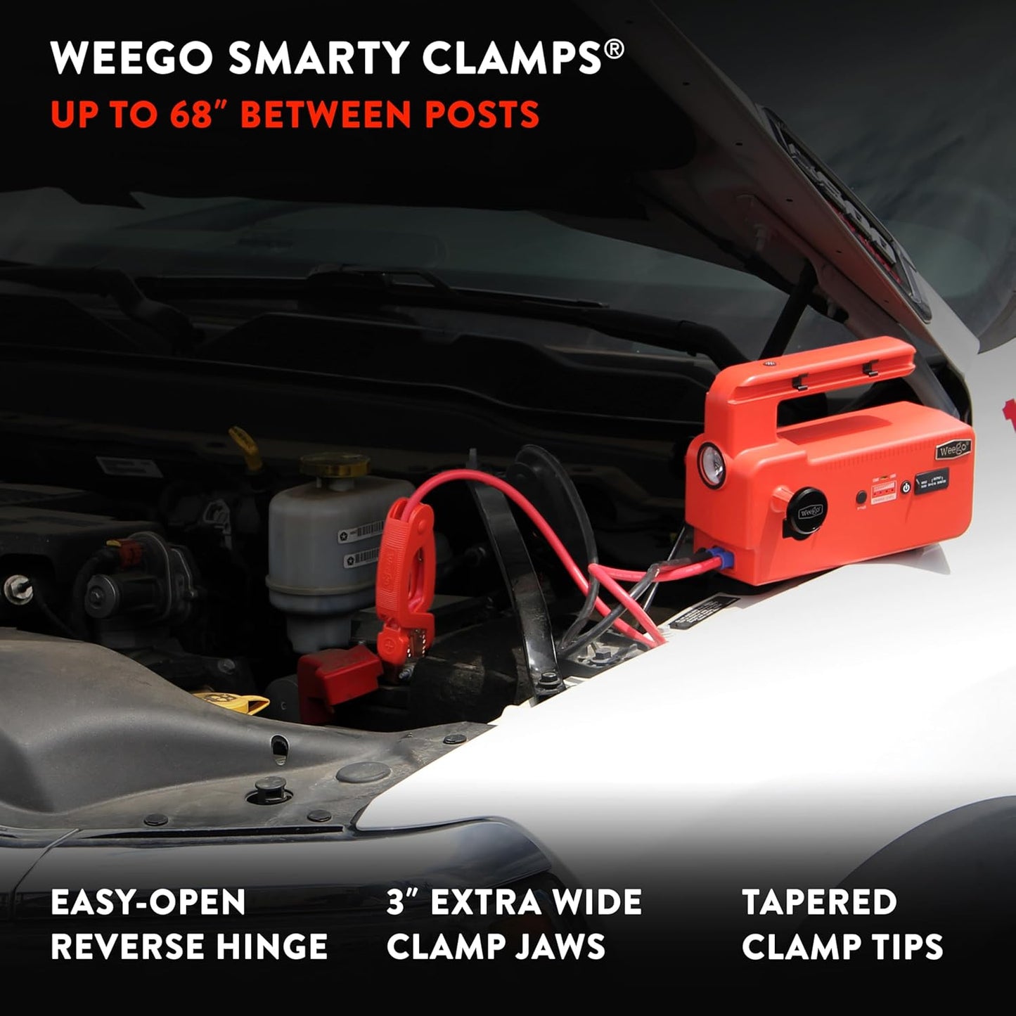 Weego 120 12V Jump Starter, 5000 Peak Amp / 1200 Cranking Amp, Smarty Clamp Jumper Cables with Battery Pack, All Gas & 15L Diesel Engines (C120)