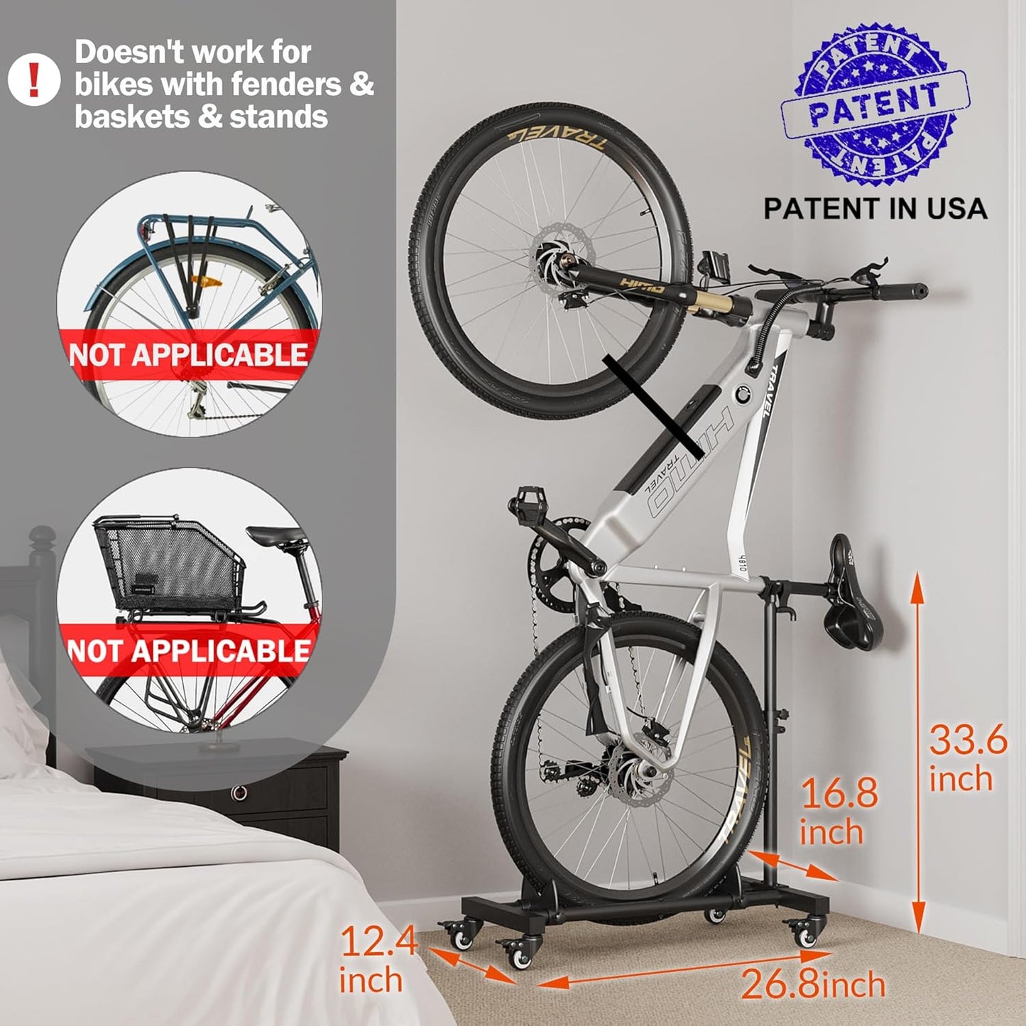 Vertical Bike Stand, Freestanding Indoor Bike Storage Rack Upright Bicycle Floor Stand Indoor Bike Holder with Adjustable Height for Garage & Apartment - for Wheels Sizes up to 29”