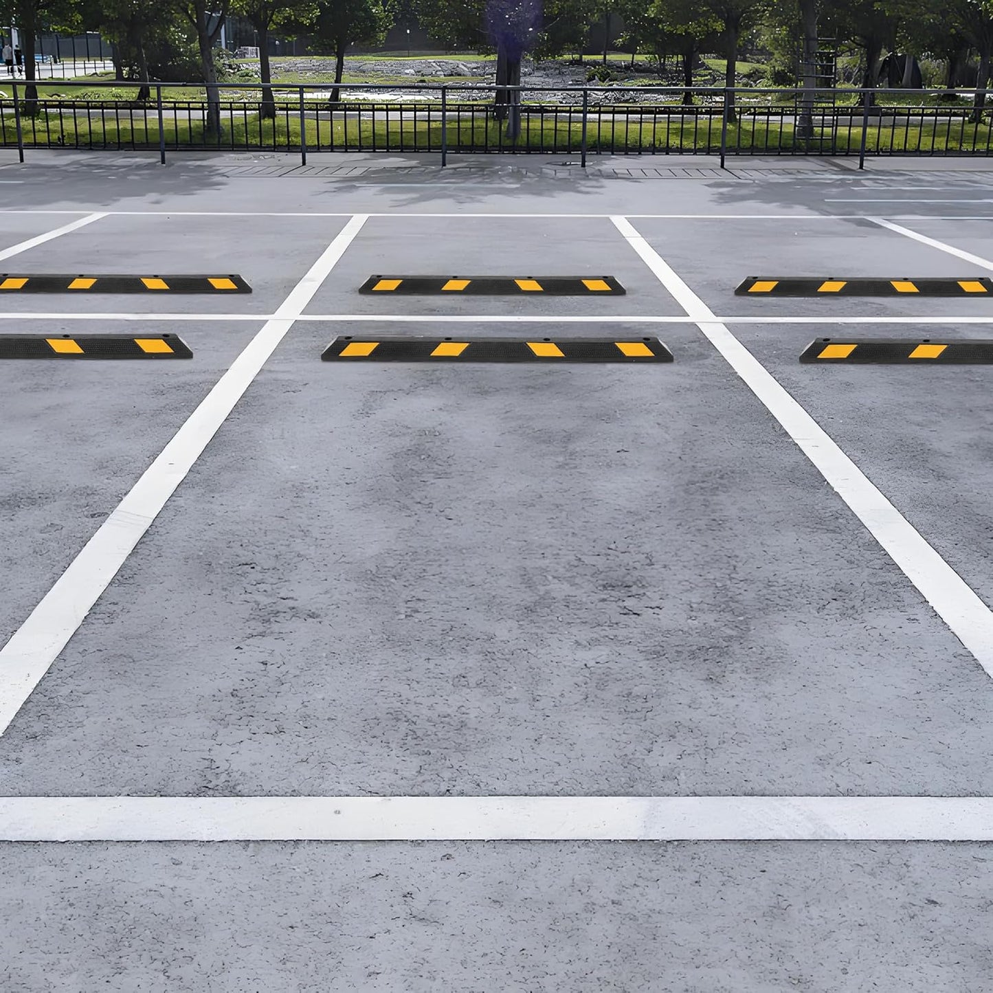 Pack of 1-72" Parking Stoppers for Garage, Heavy Duty Rubber Parking Curb with Reflective Stripe, Garage Floor Wheel Stopper for Car Vehicles Truck, Installation Kit Included