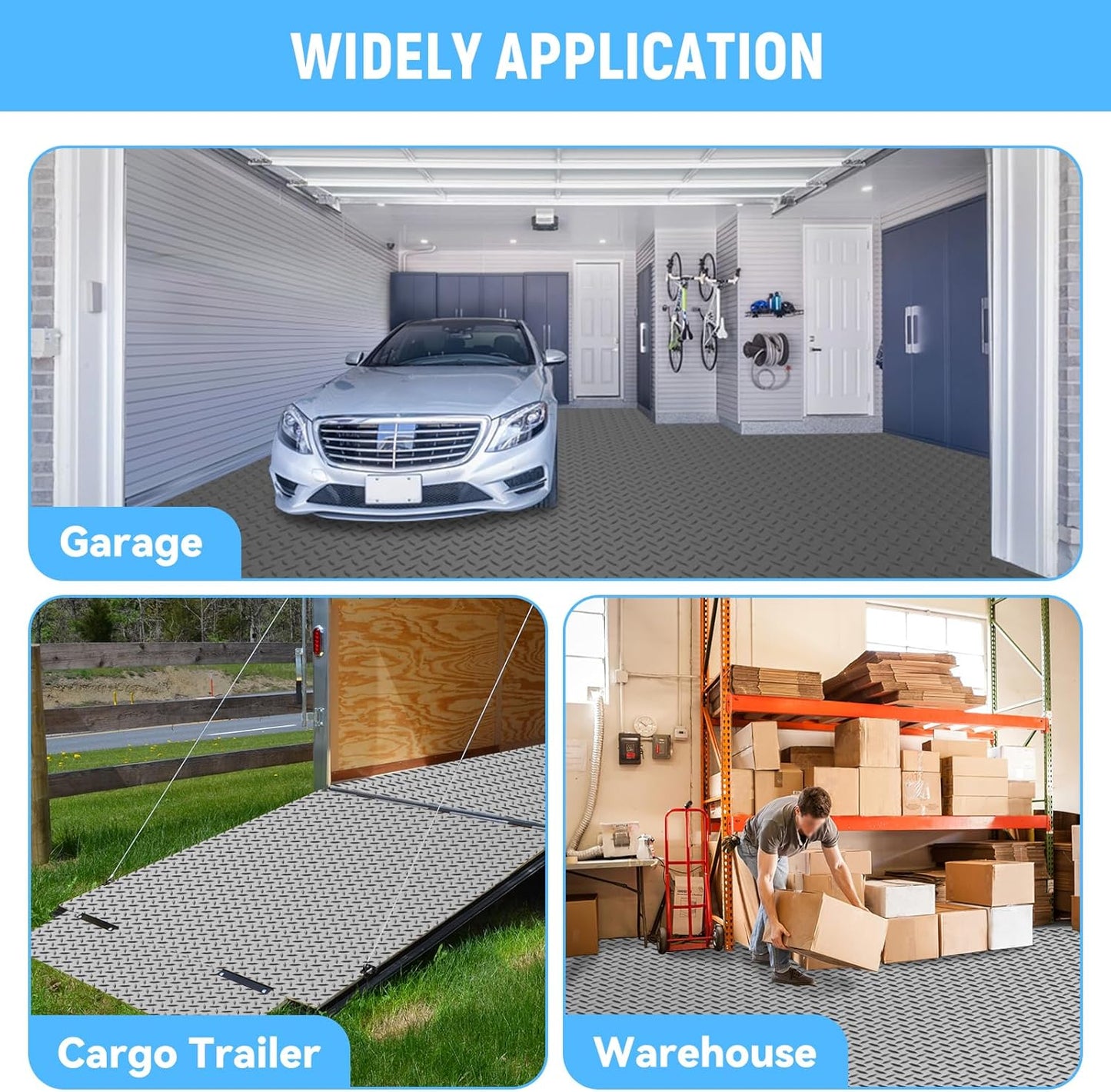 4x6 FT Garage Floor Mat,2.8mm Thickened PVC Flooring Roll for Under Car,24 SQFT Diamond Plate Gray Garage Mats for Truck,Trailer,SUVs,Van,Golf Cart,Motorcycle（Included Tapes）