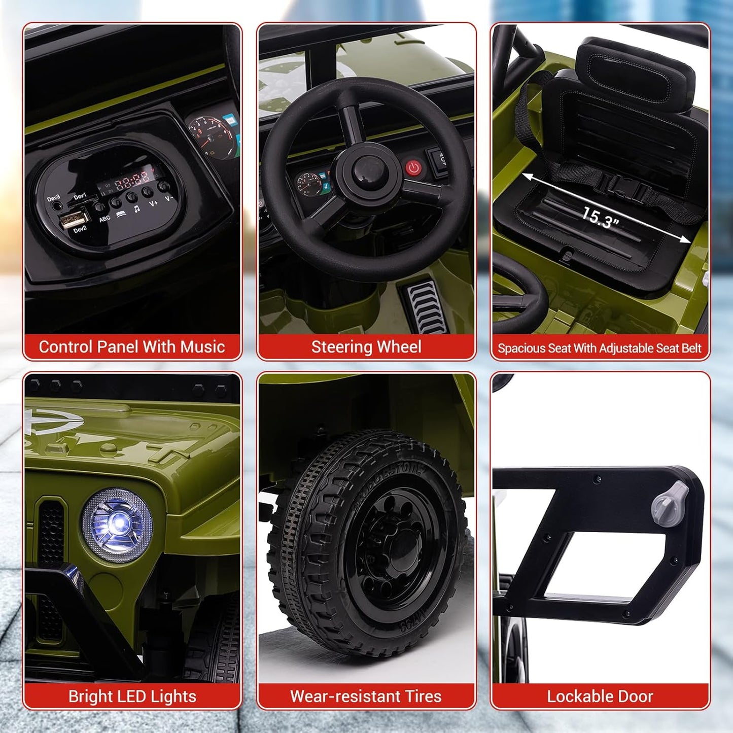 Ride On Car,12V Electric Car for Kids with Remote Control, MP3, LED Headlights, 2 Motors, Double Doors, Safety Belt, Ride On Toys for Boys Girls